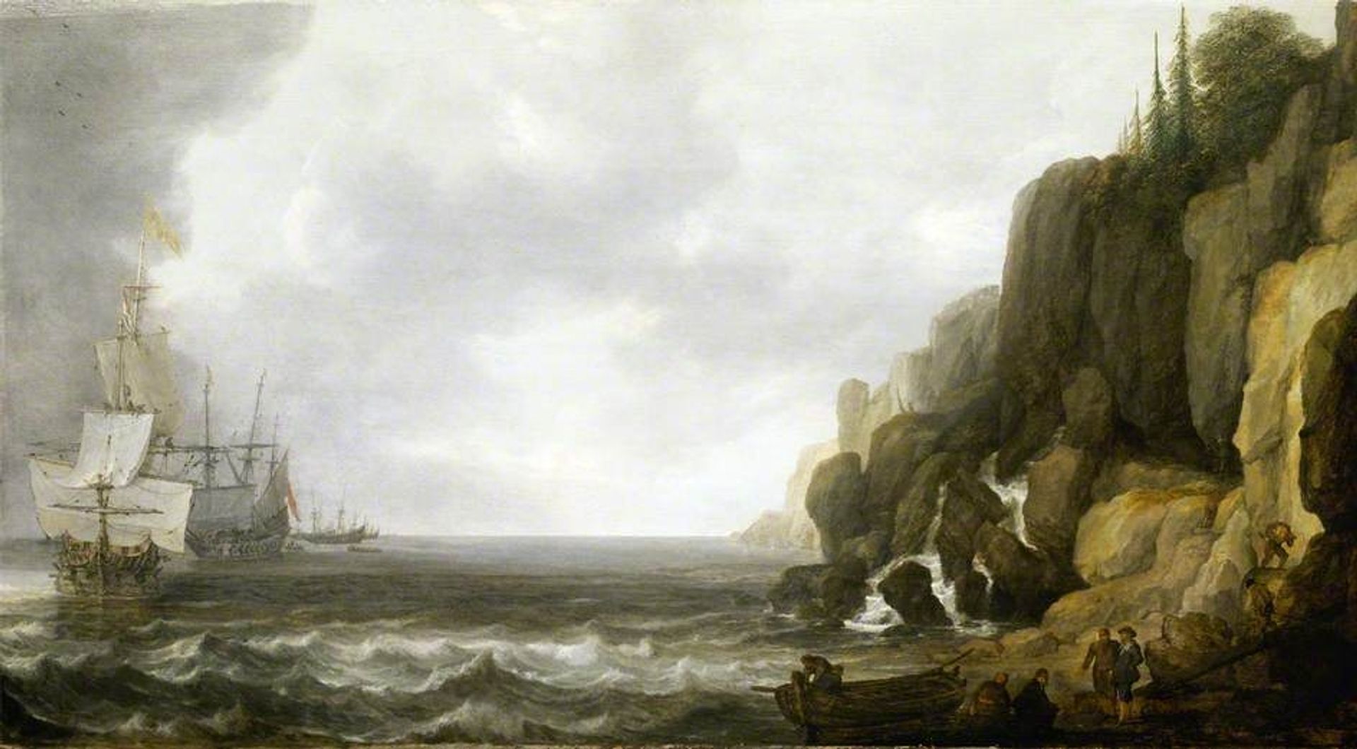 Dutch Ships Revictualling off a Rocky Coast by Simon de Vlieger