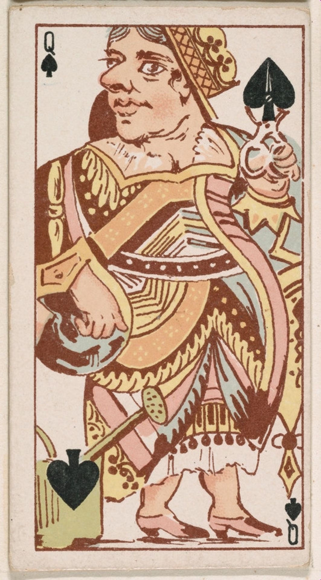 Queen of Spades, The German, from Harlequin Cards, 2nd Series (N220) issued by Kinney Bros. by Kinney Brothers Tobacco Company