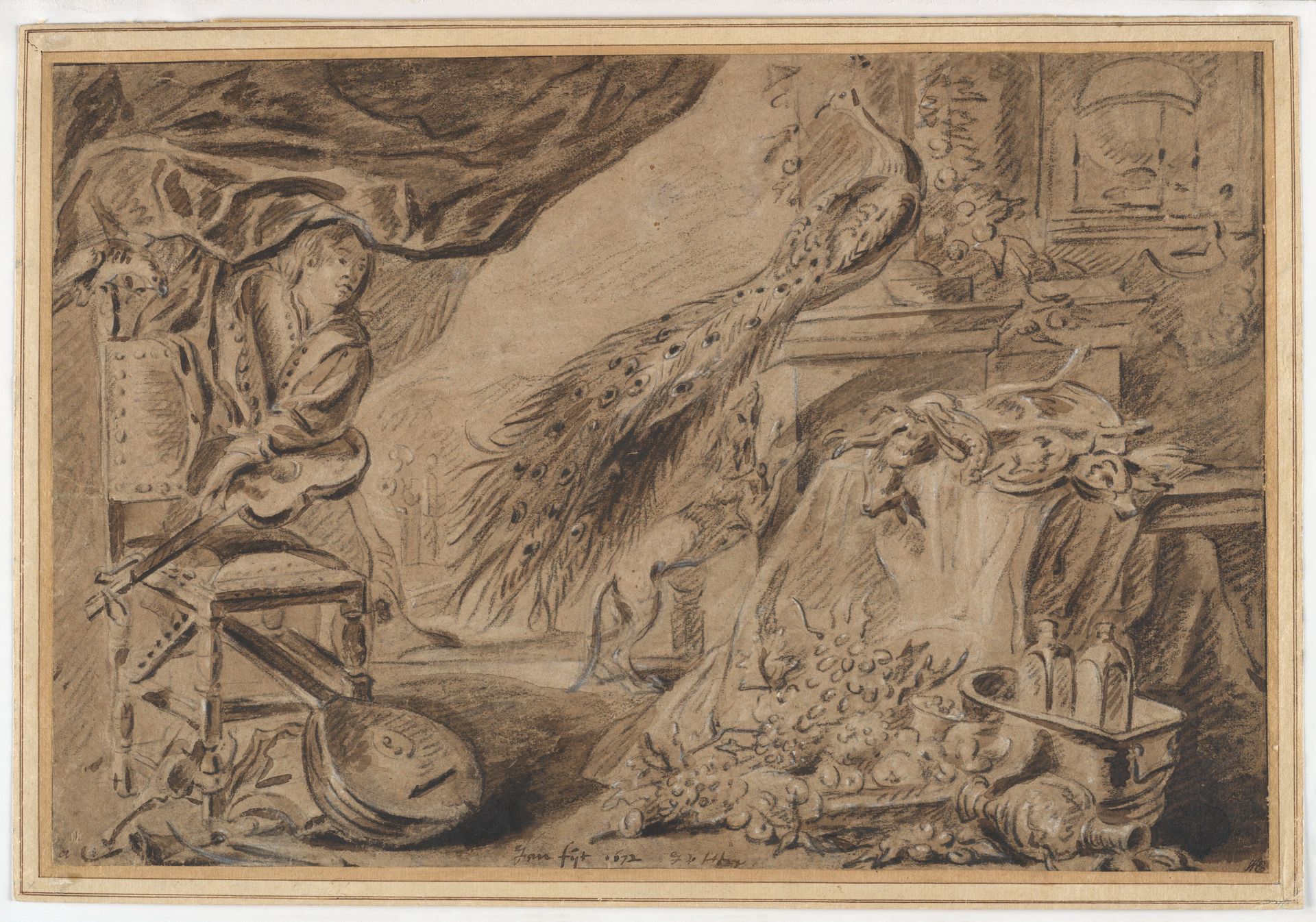Still Life of Fruit, Musical Instruments, and Venison, with a Young Man at the Left by Jan Fijt