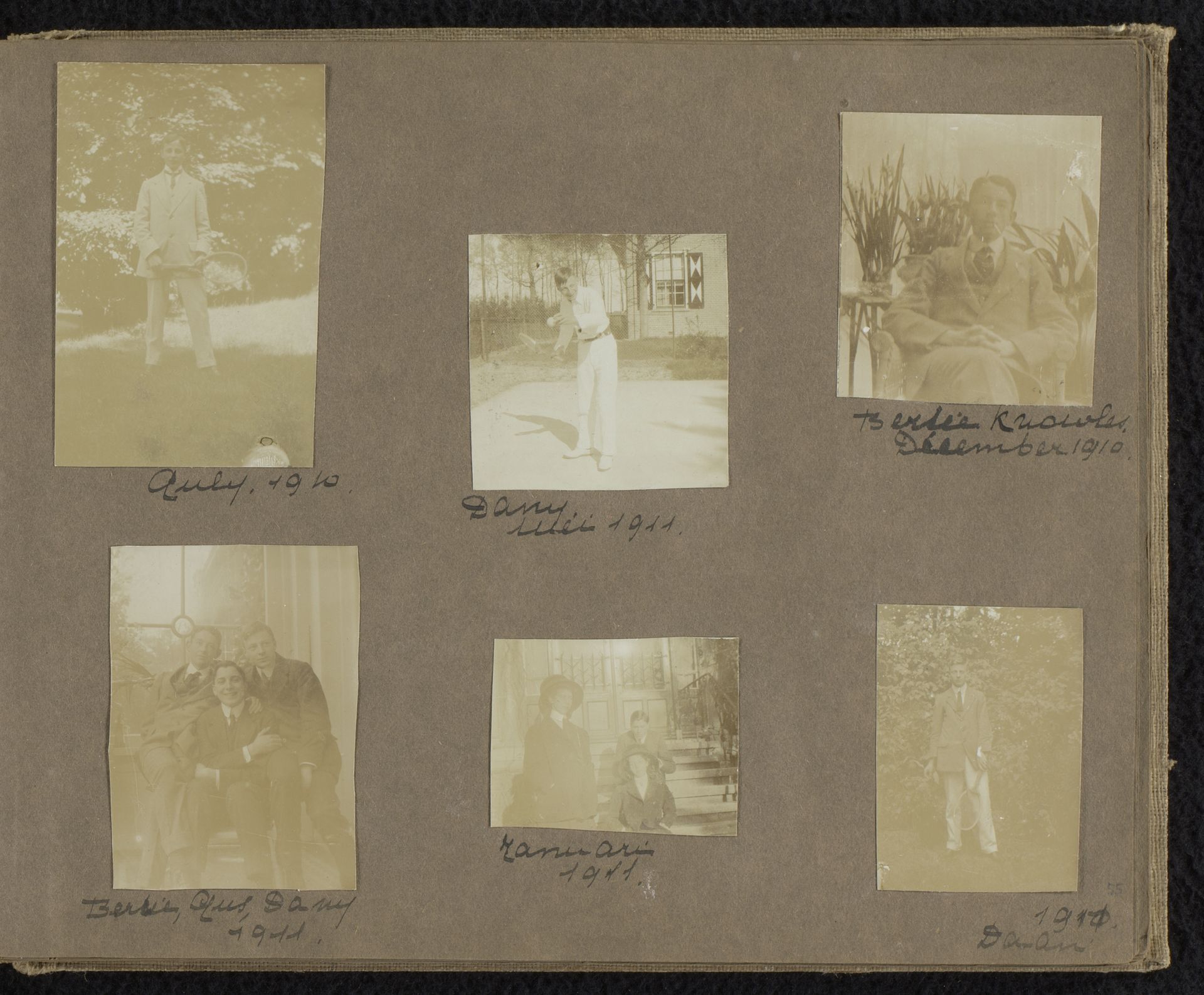 Zes foto's van Guly Boissevain, Bertie Knowles en andere vrienden van Loentje Onnen by Carolina (Loentje) Frederika Onnen