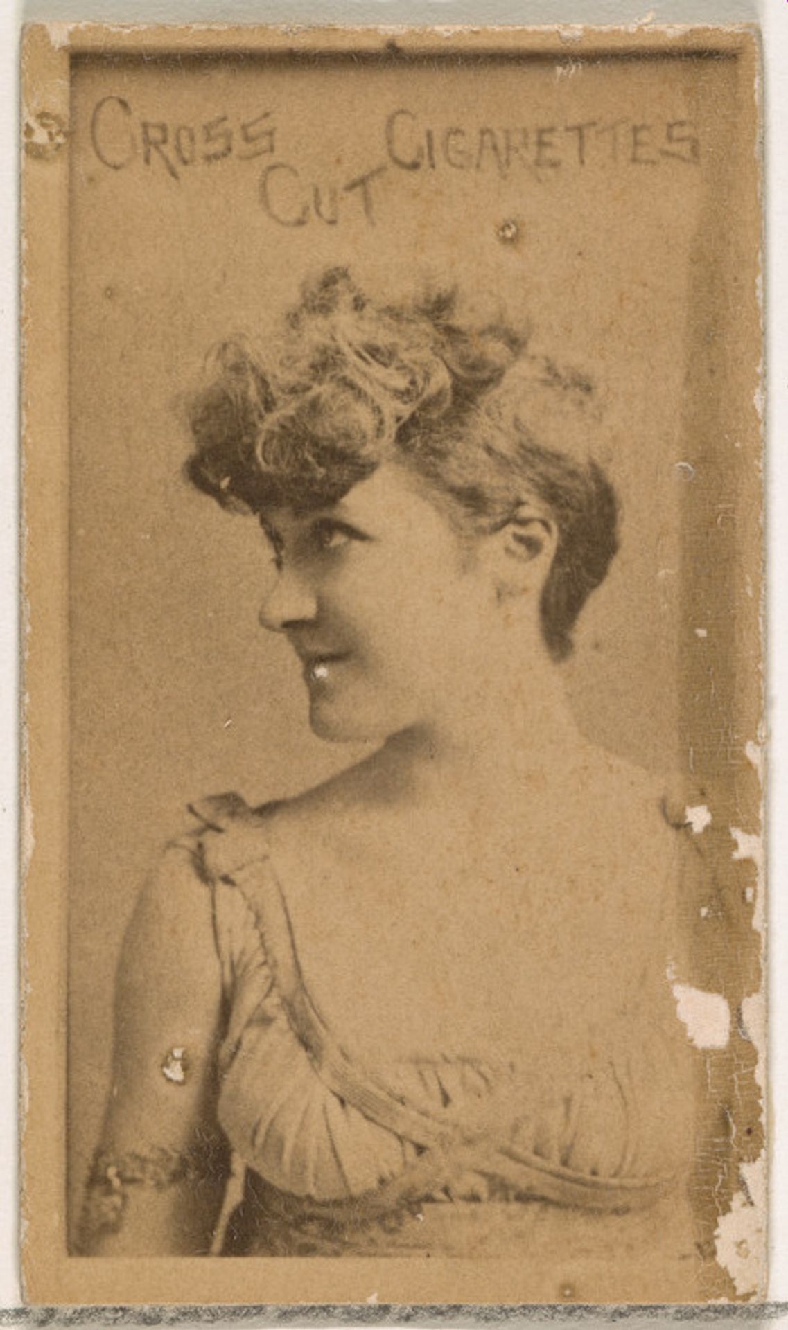 Actress wearing draped gown, from the Actors and Actresses series (N145-1) issued by Duke Sons & Co. to promote Cross Cut Cigarettes by W. Duke, Sons & Co.