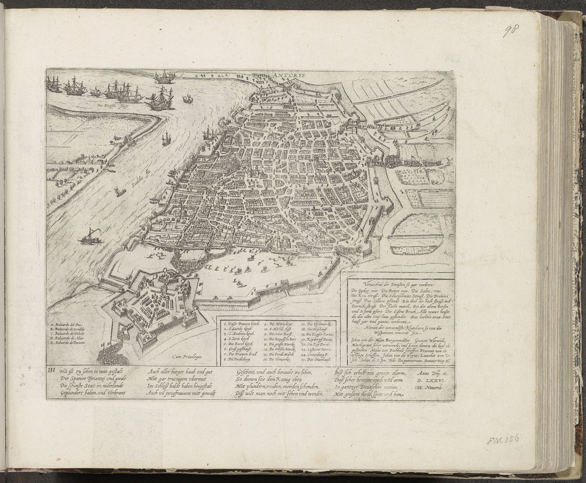 Spaanse Furie: plattegrond van de stad, 1576 by Frans Hogenberg