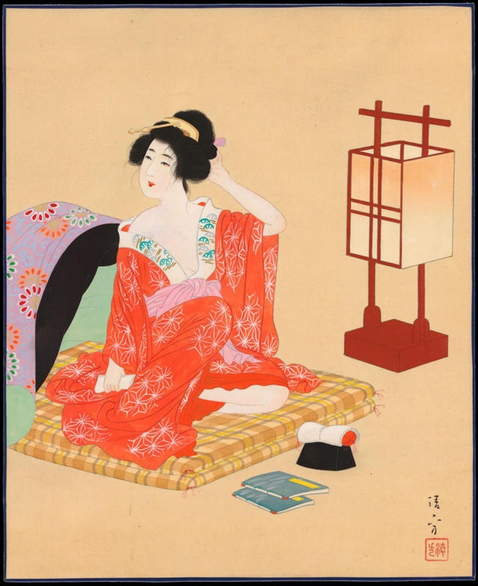Bijin Preparing for Sleep by Kiyokata Kaburagi