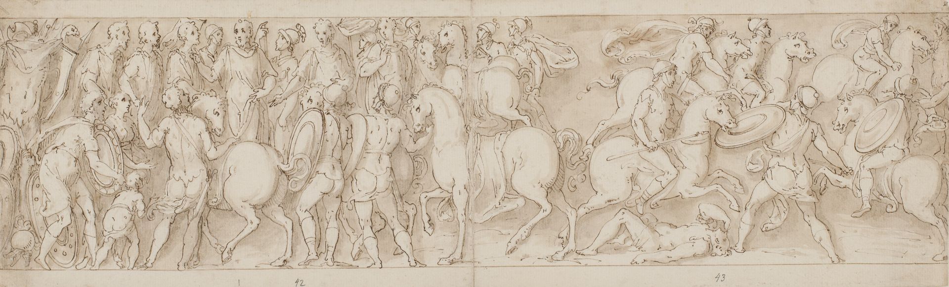 The Sarmatians subject themselves to the emperor (LVI); the Romans attack barbarians (LII) by Giovanni Guerra