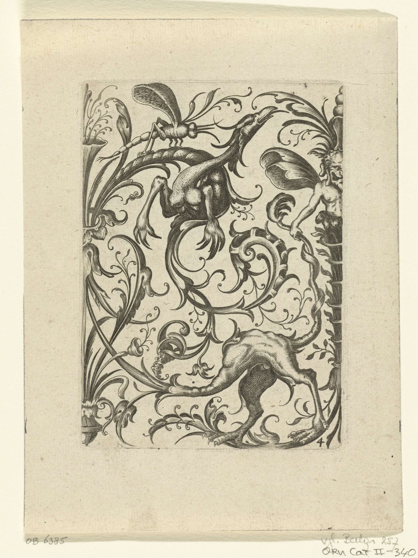 Paneel met bladranken en twee halve monsters by Nicasius Rousseel