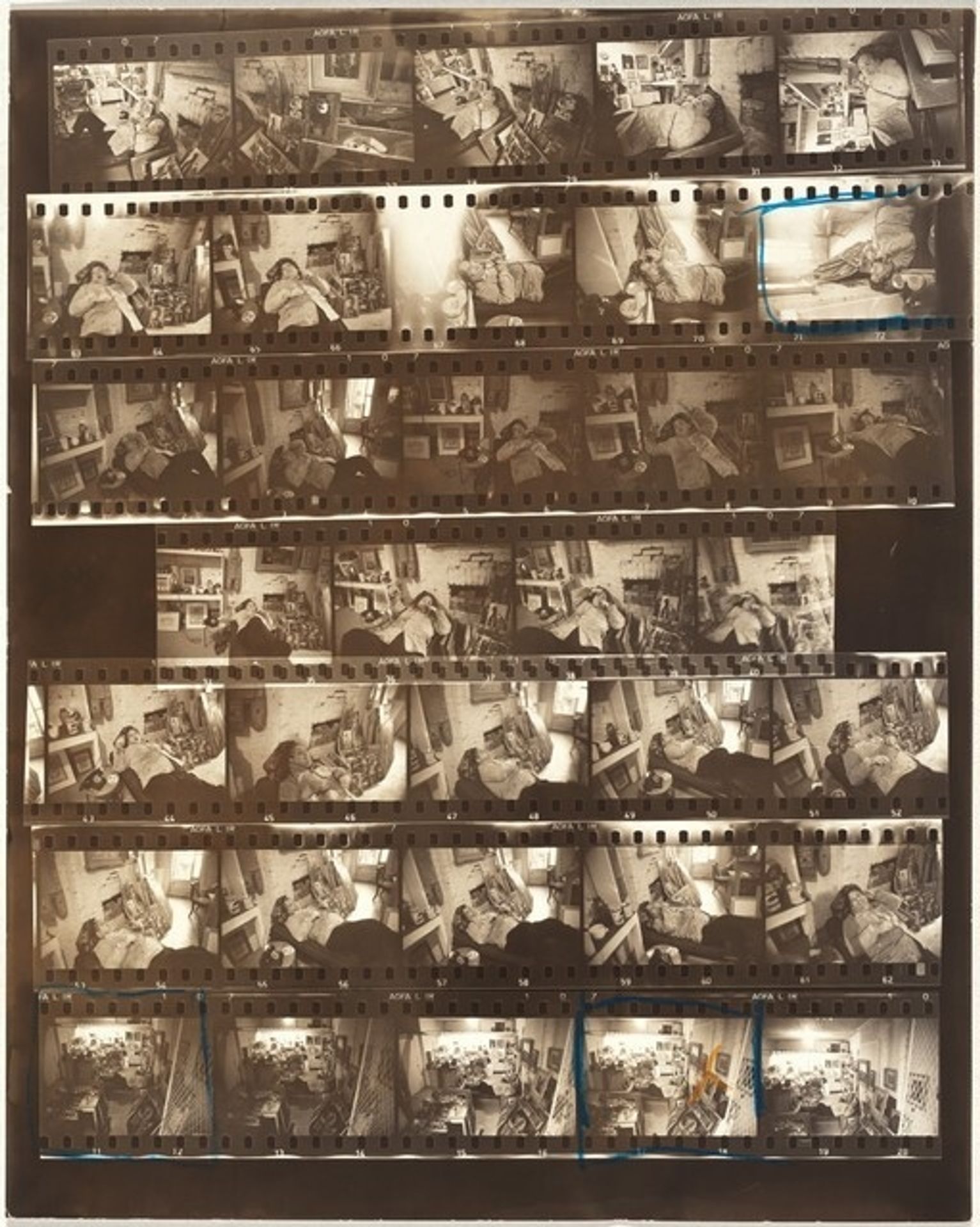 Zero Mostel--Bed story for "Harper's Bazaar" 22 by Robert Frank