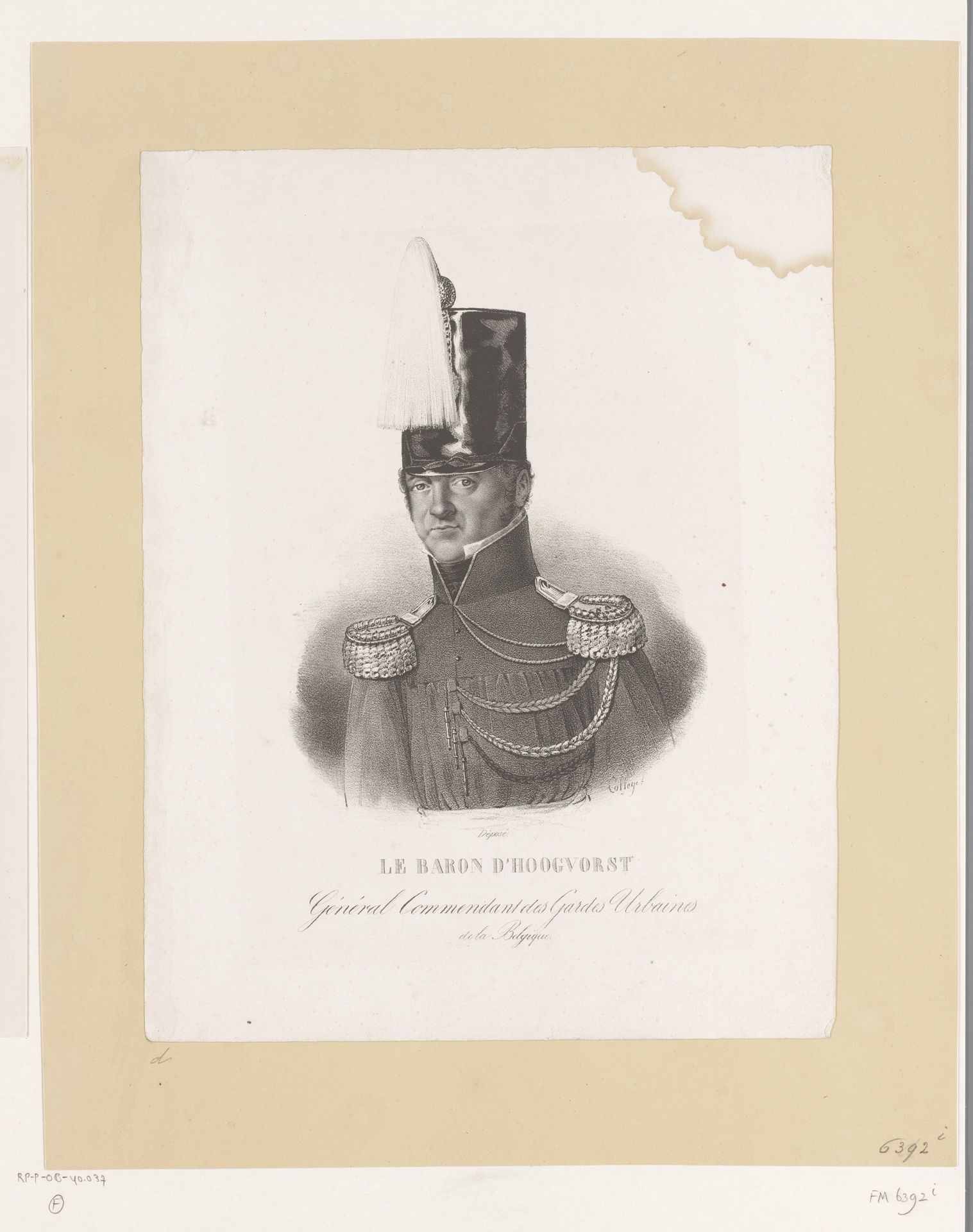 Portret van de Baron Hoogvorst, 1830 by H.I. Colleye