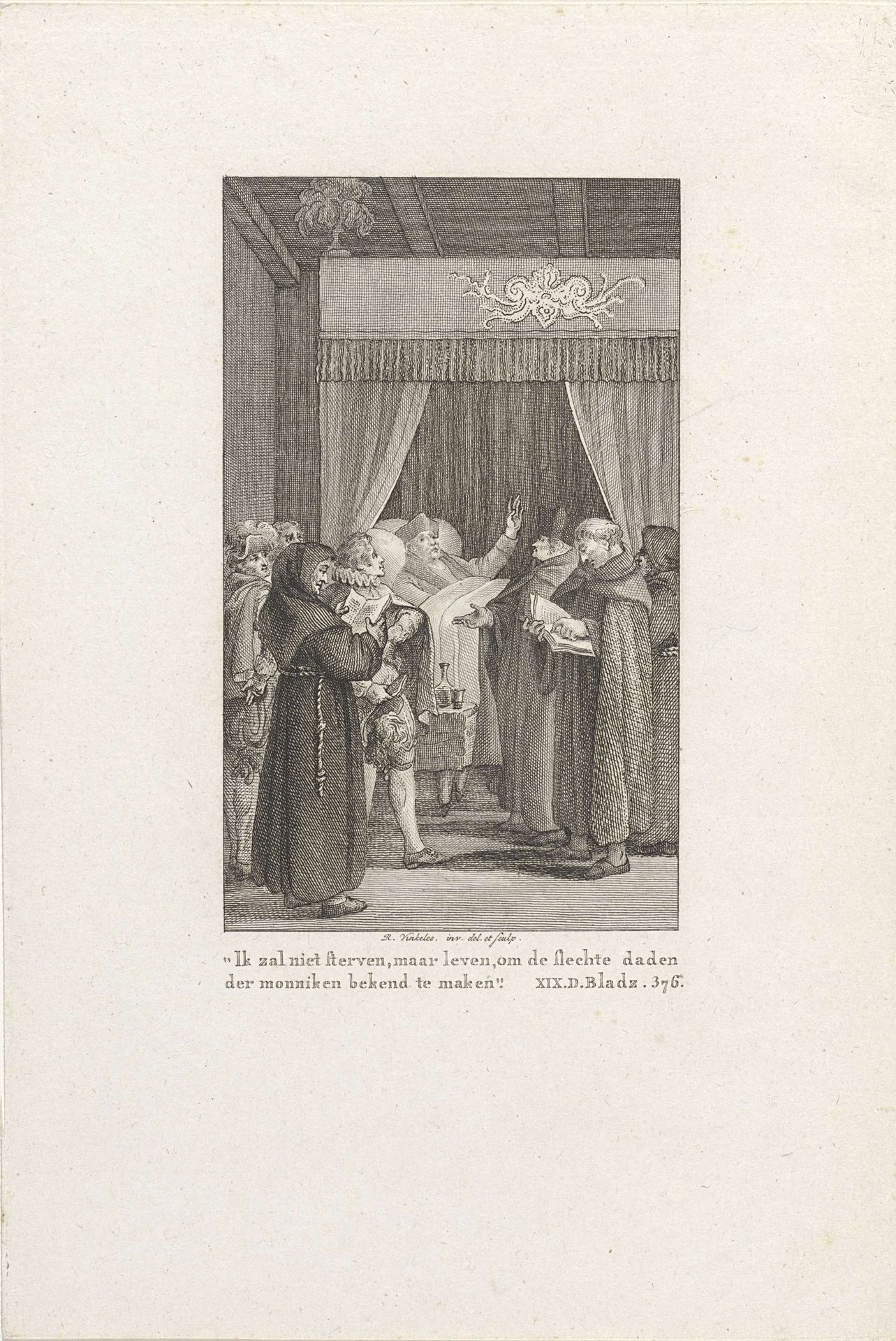 John Wyclif berispt enkele monniken by Reinier Vinkeles