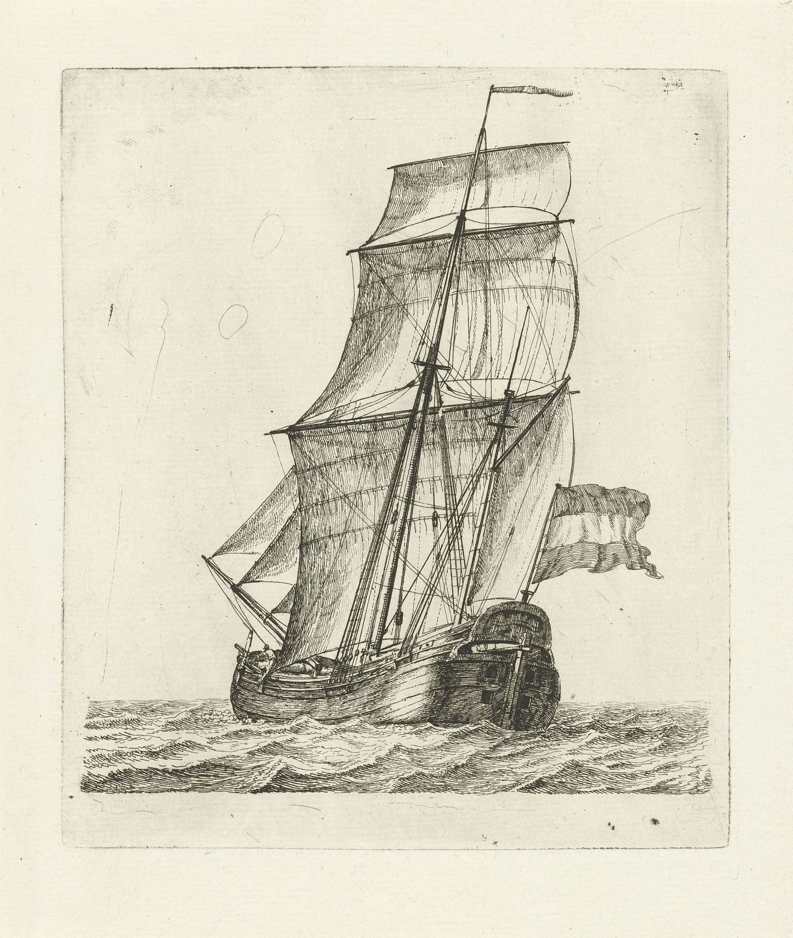 Zeilschip met twee figuren by Gerrit Groenewegen