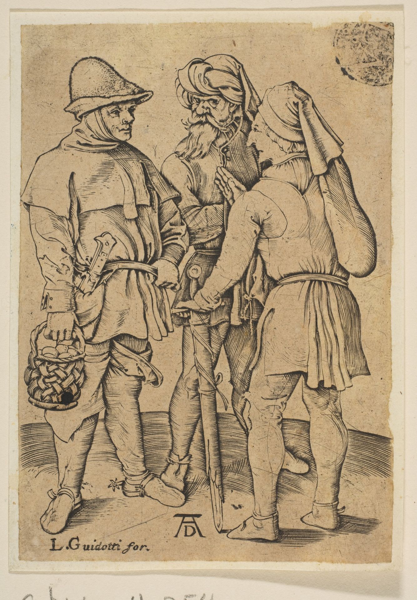Three Peasants in Conversation (reverse copy) by Albrecht Durer