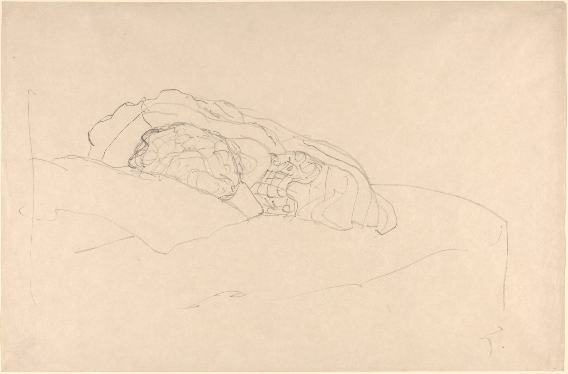 Curled up Girl on Bed by Gustav Klimt