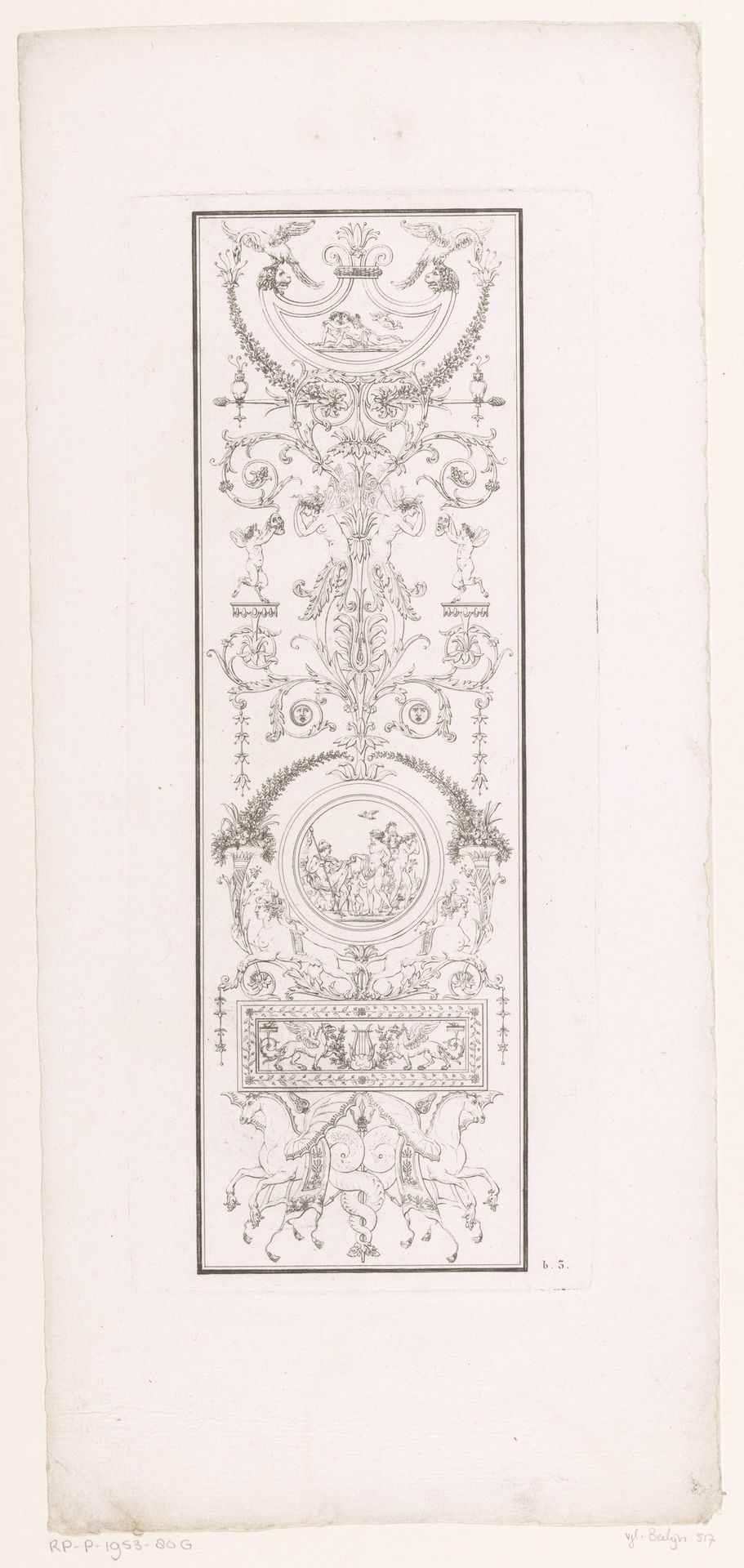Arabesken met medaillon en hippocampi by Charles Pierre Joseph Normand