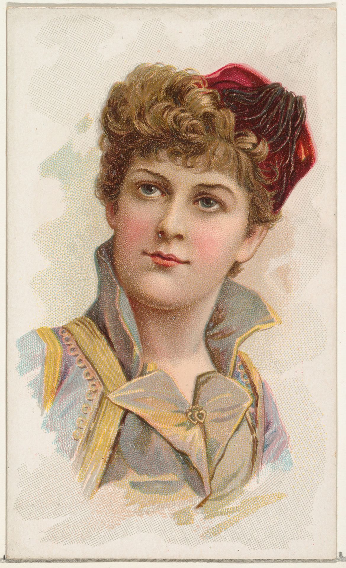 Actress wearing red fringed fez, from Stars of the Stage, First Series (N129) issued by W. Duke, Sons & Co. to promote Honest Long Cut Tobacco by W. Duke, Sons & Co.