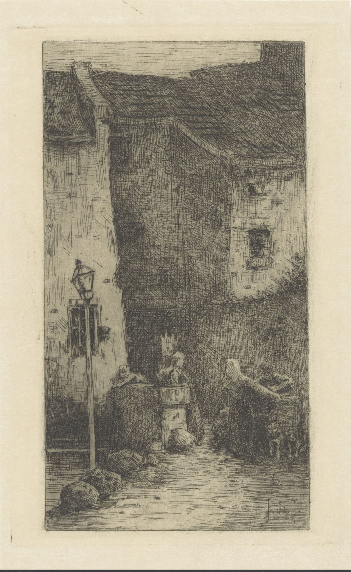 Figuren en dieren in een steeg in Neurenberg by Jan de (1864-1901) Jong