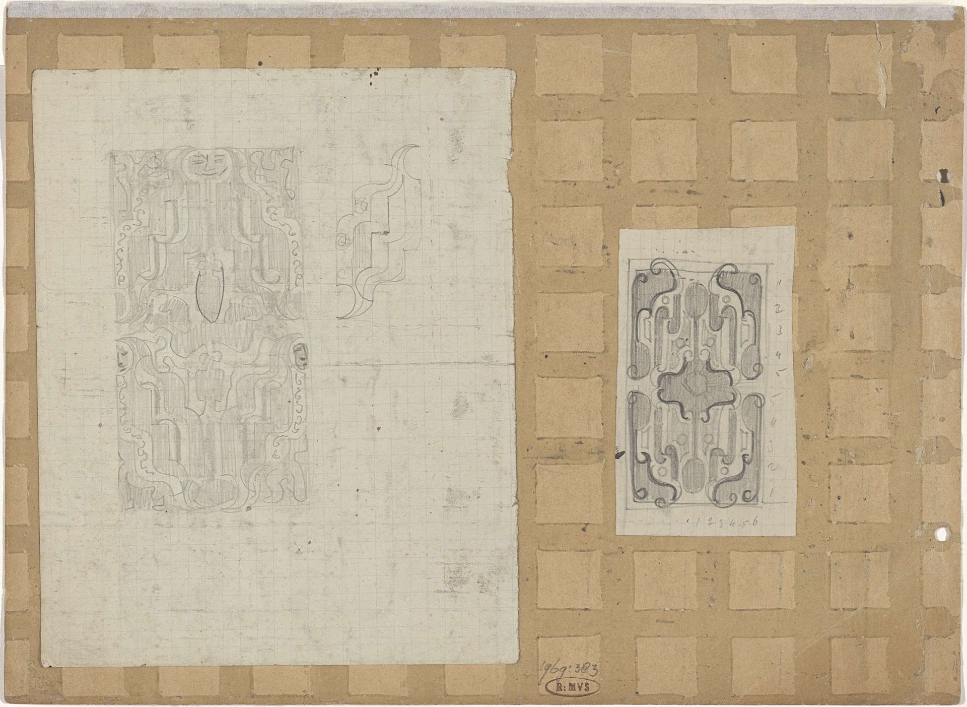 Twee decoratieve ontwerpen by Carel Adolph Lion Cachet