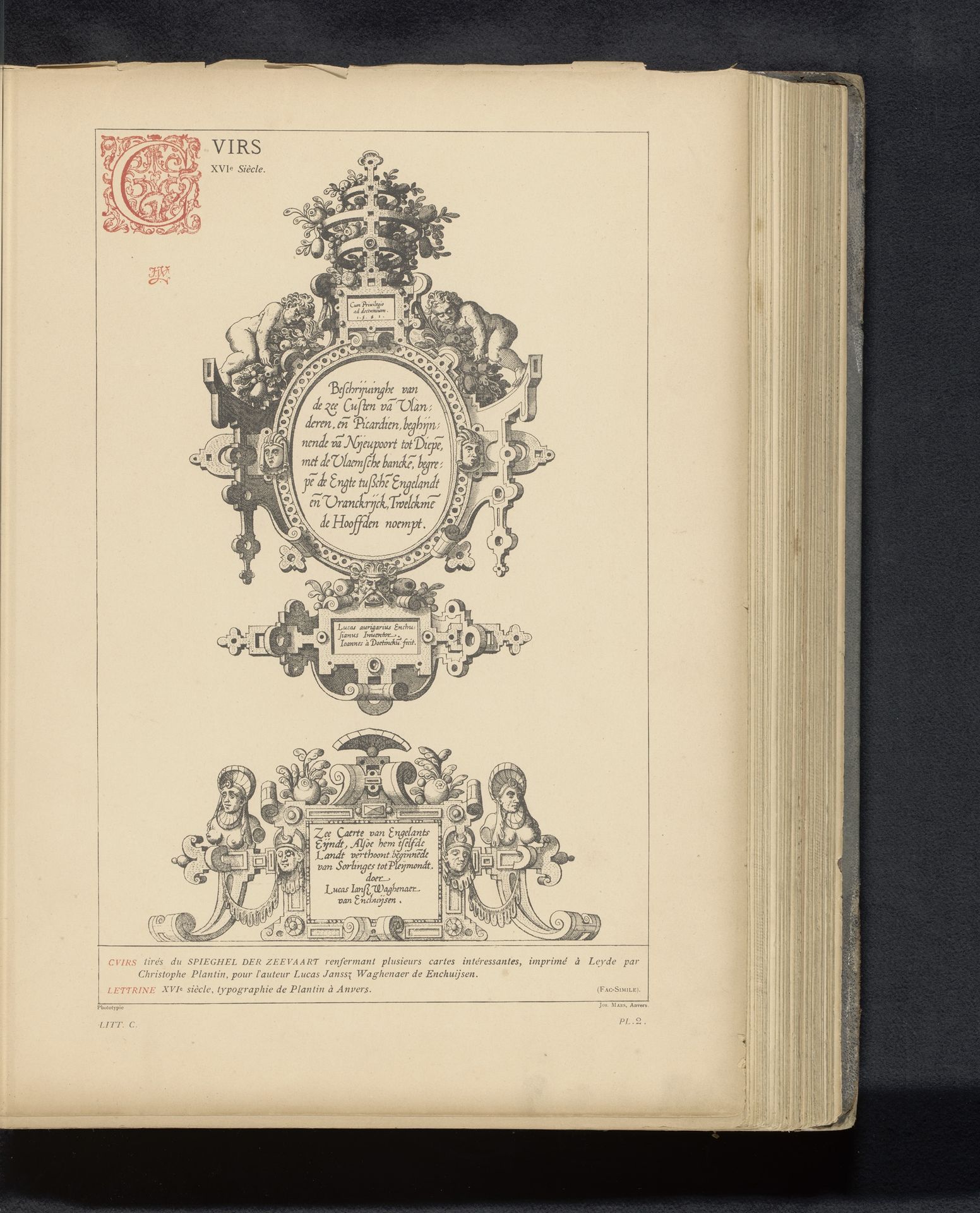 Reproductie van twee cartouches uit de Spieghel der zeevaart door Lucas Janszoon Waghenaer by Anonymous