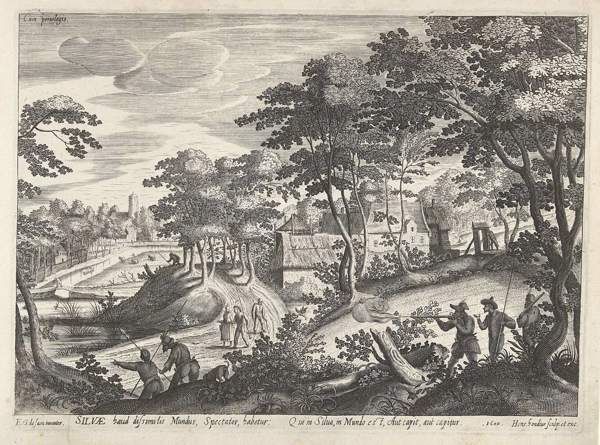 Landschap met een jachtscène by Hendrick Hondius I
