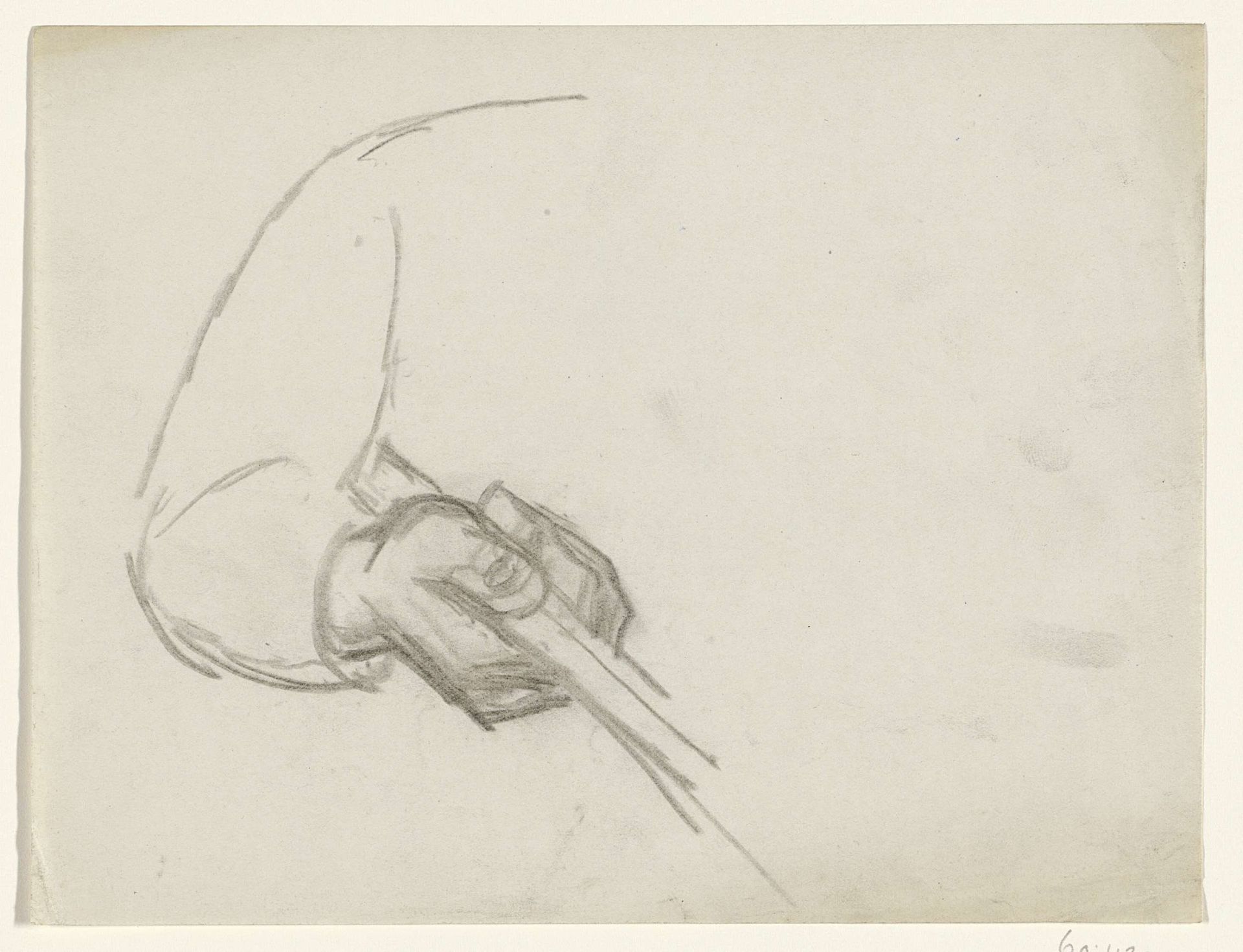 Arm met hand die stok vasthoudt by Leo Gestel