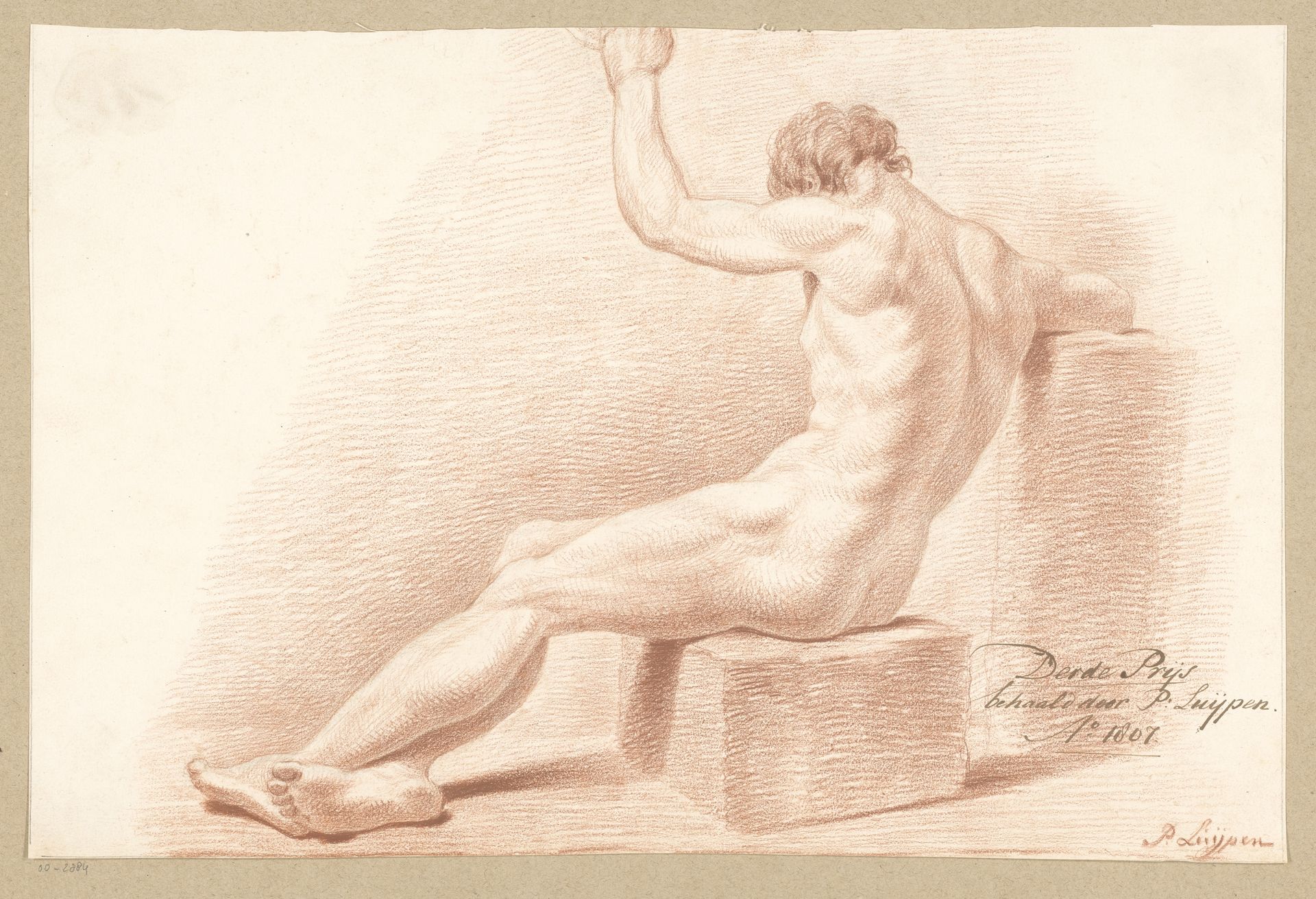 Zittend mannelijk naakt, op de rug gezien (3e prijs 1807) by P. Luypen