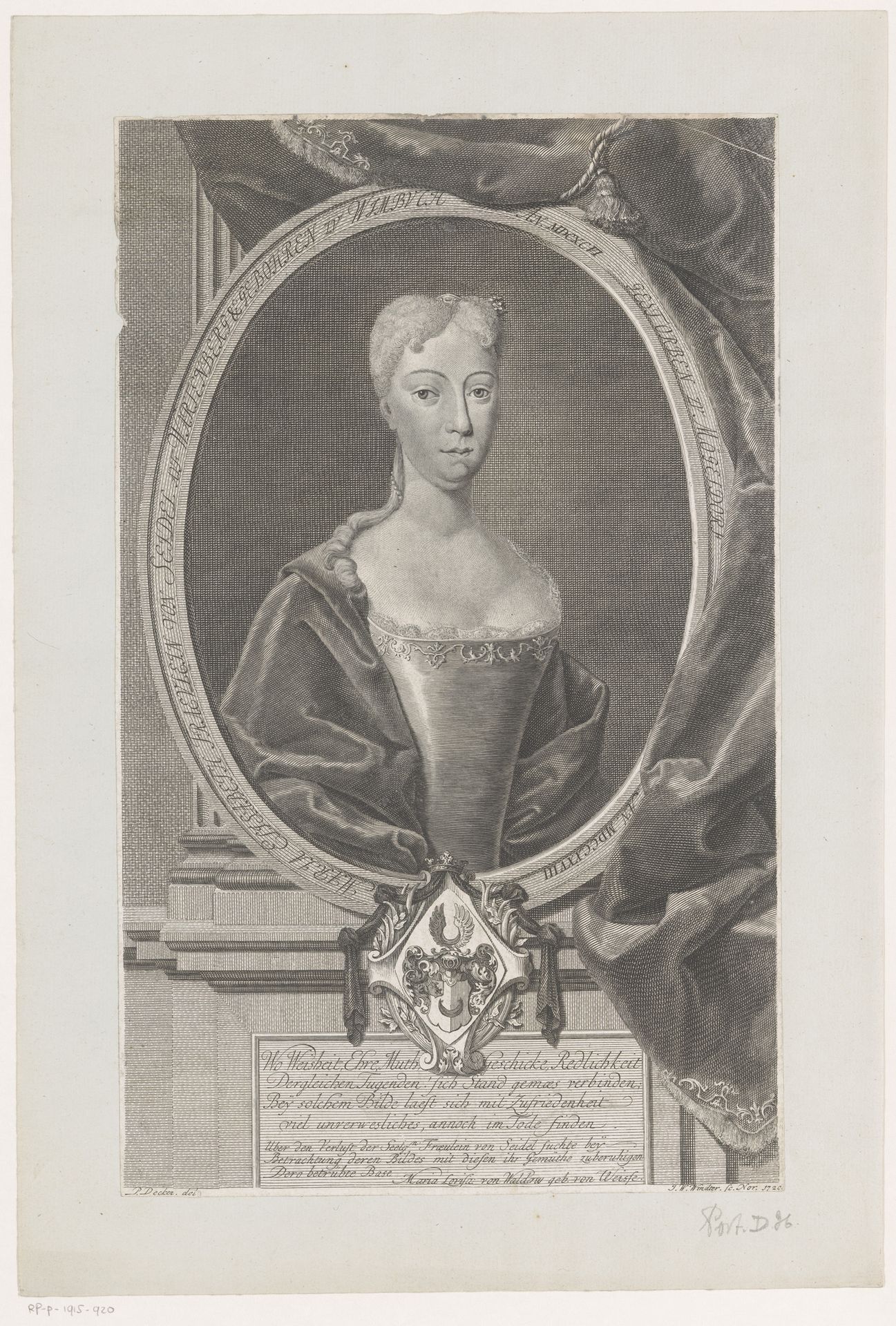 Portret van Maria Elisabeth von Seidel by Johann Wilhelm Windter