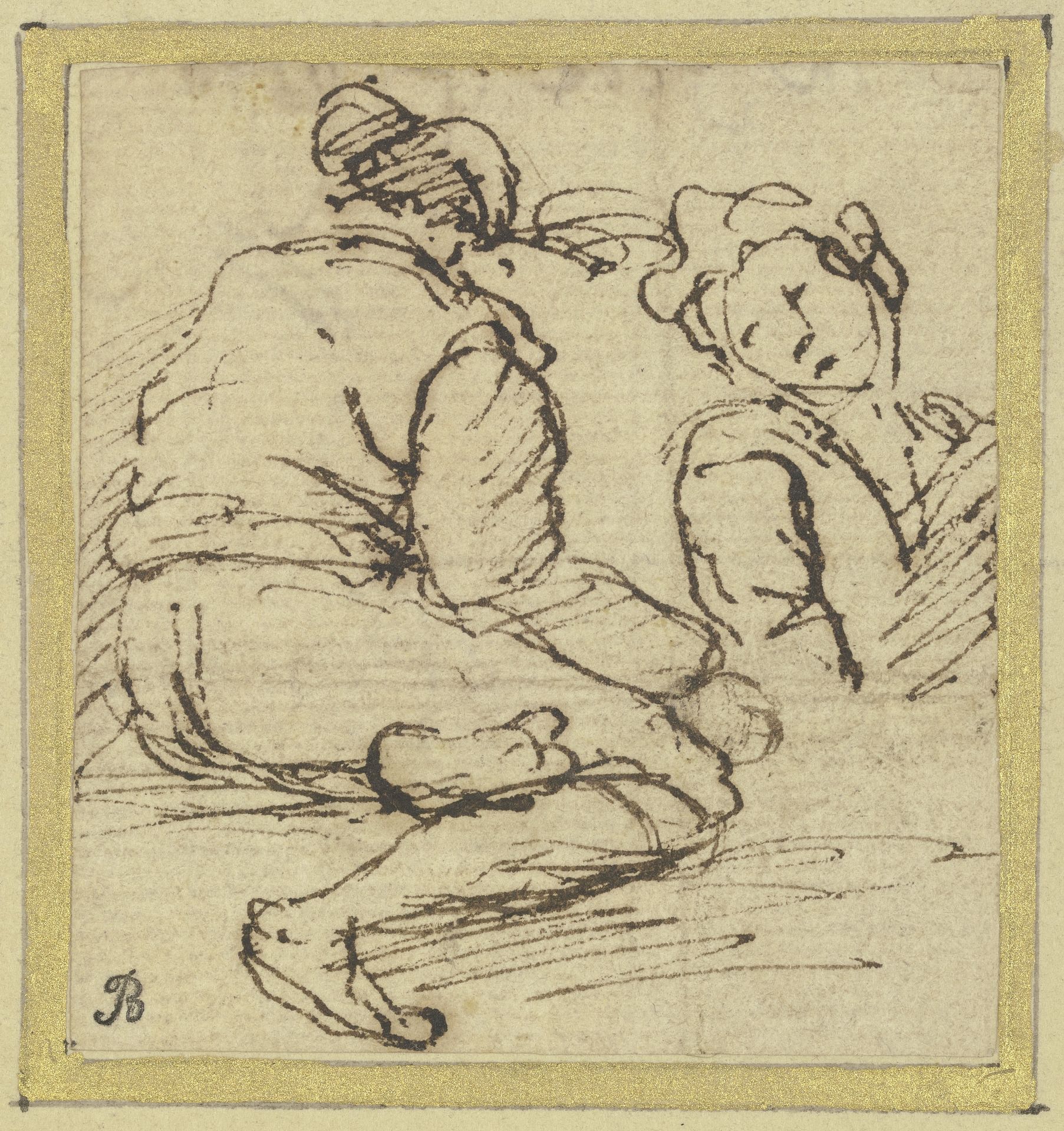 Two figures_ on the left a seated man seen from the rear, on the right a half-length figure by Salvator Rosa