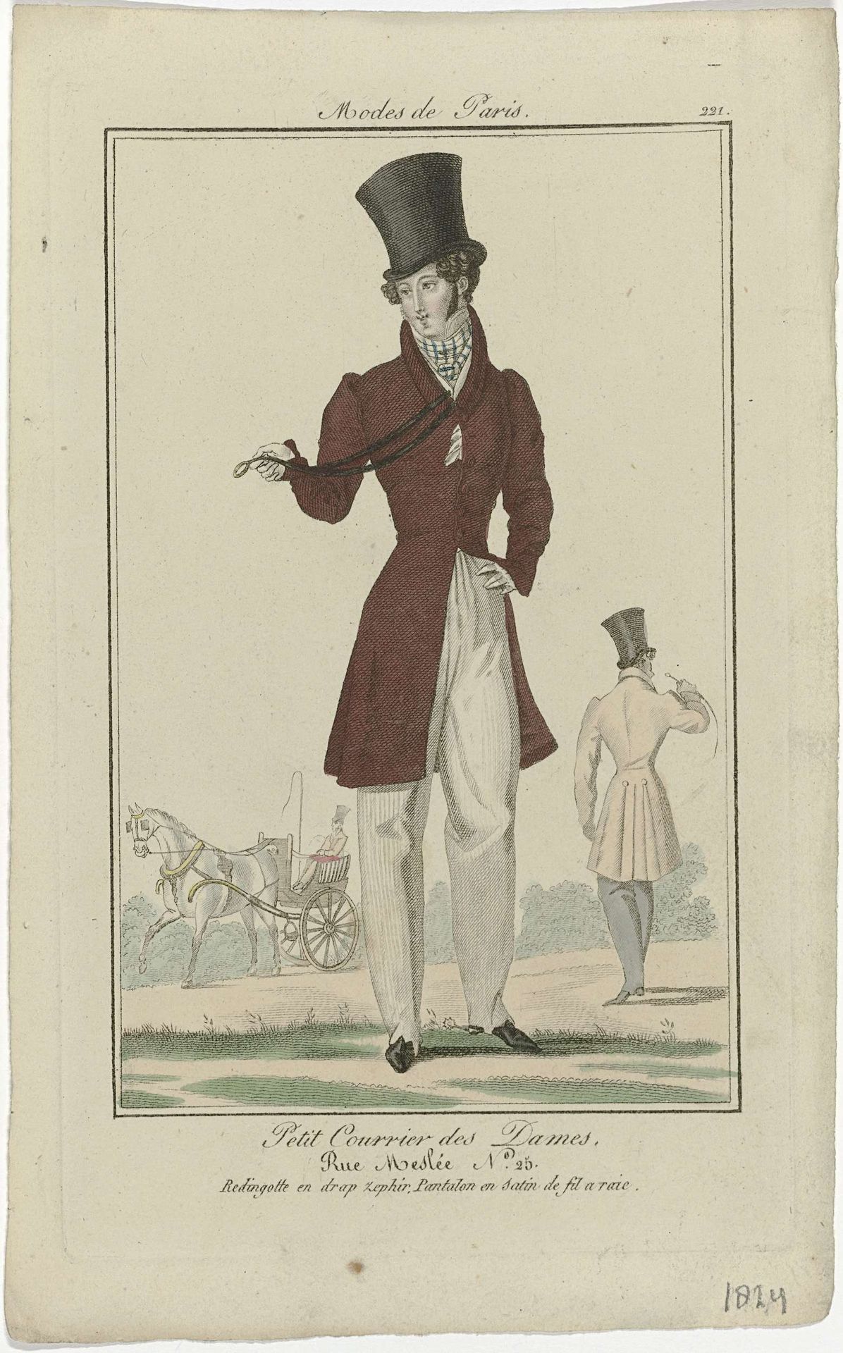 Petit Courrier des Dames, 1824, No. 221 : Redingotte en drap zephir (...) by Anonymous