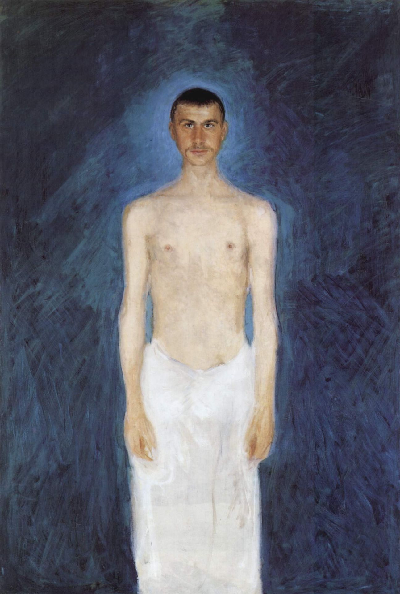 Self-portrait in front of blue background by Richard Gerstl