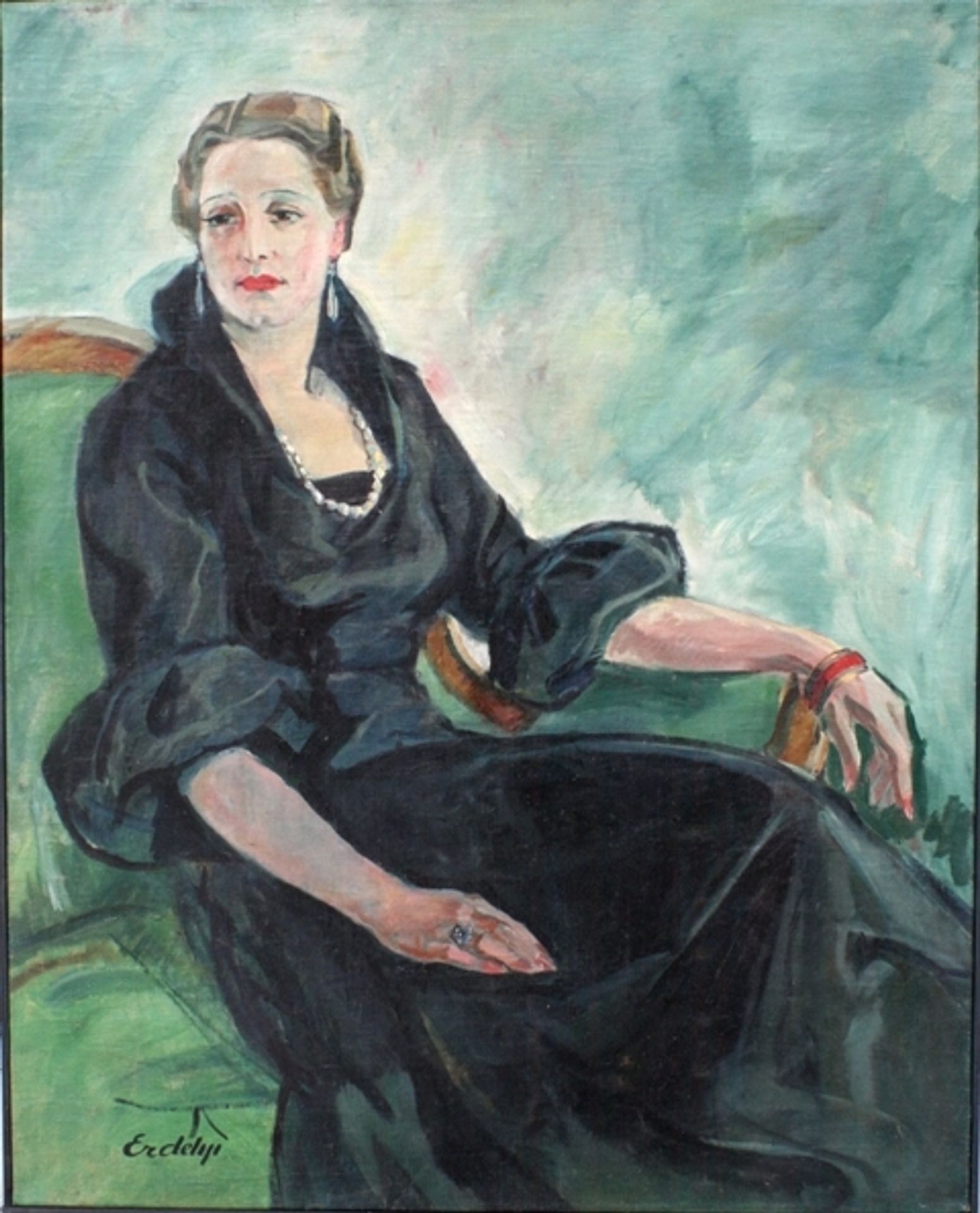 Portrait of An Uknown Woman in Black by Adalbert Erdeli