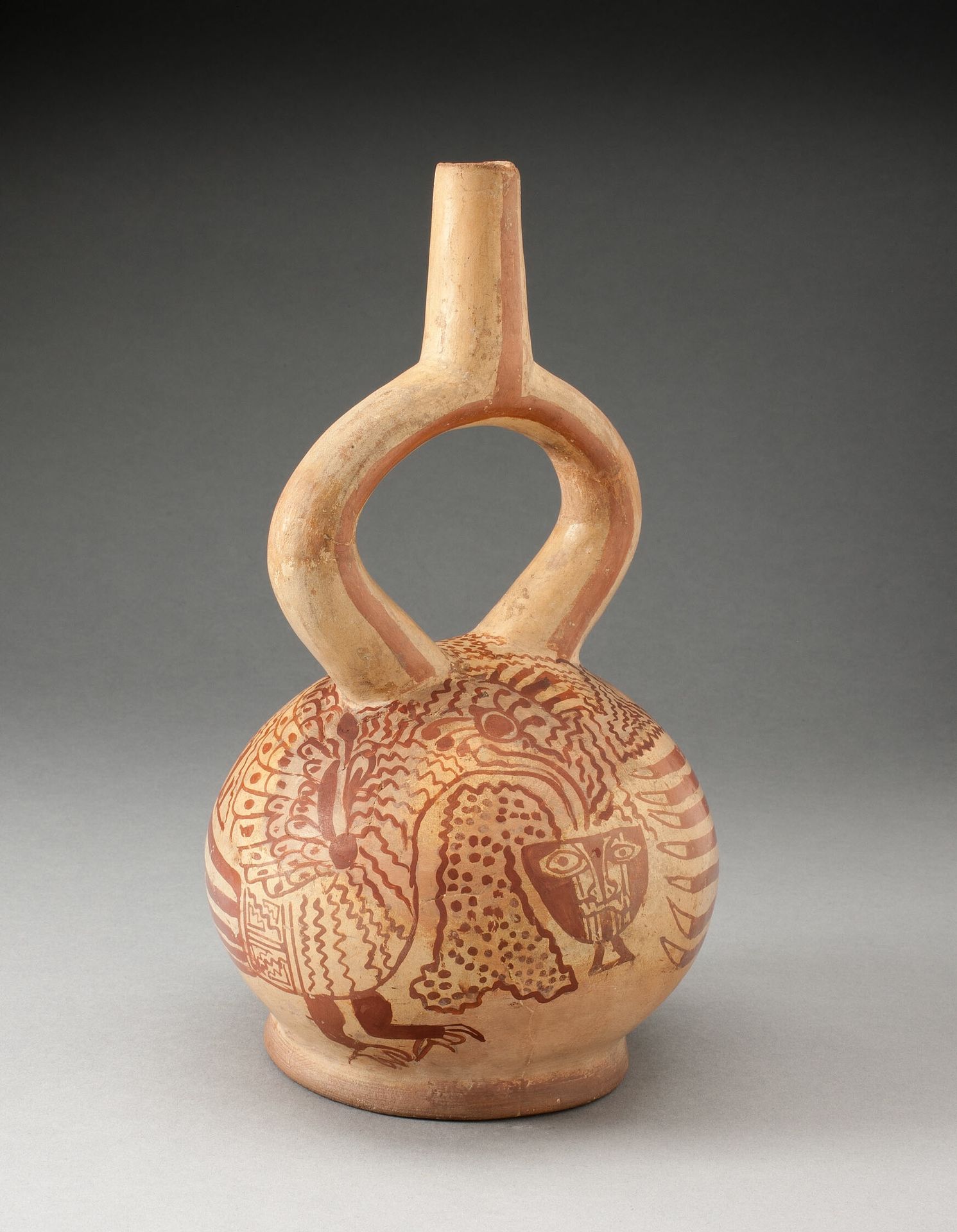 Stirrup Spout Vessel with Fineline Bird Motifs by Moche