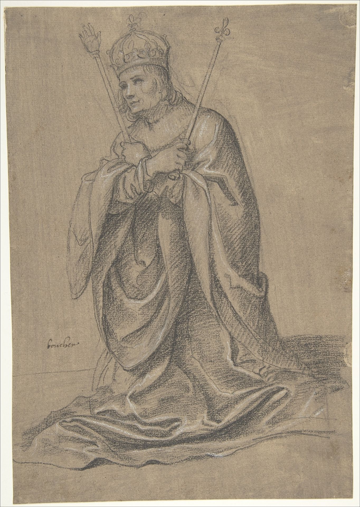 A Kneeling King of France Holding the Scepters of Royal Authority by Jean Boucher