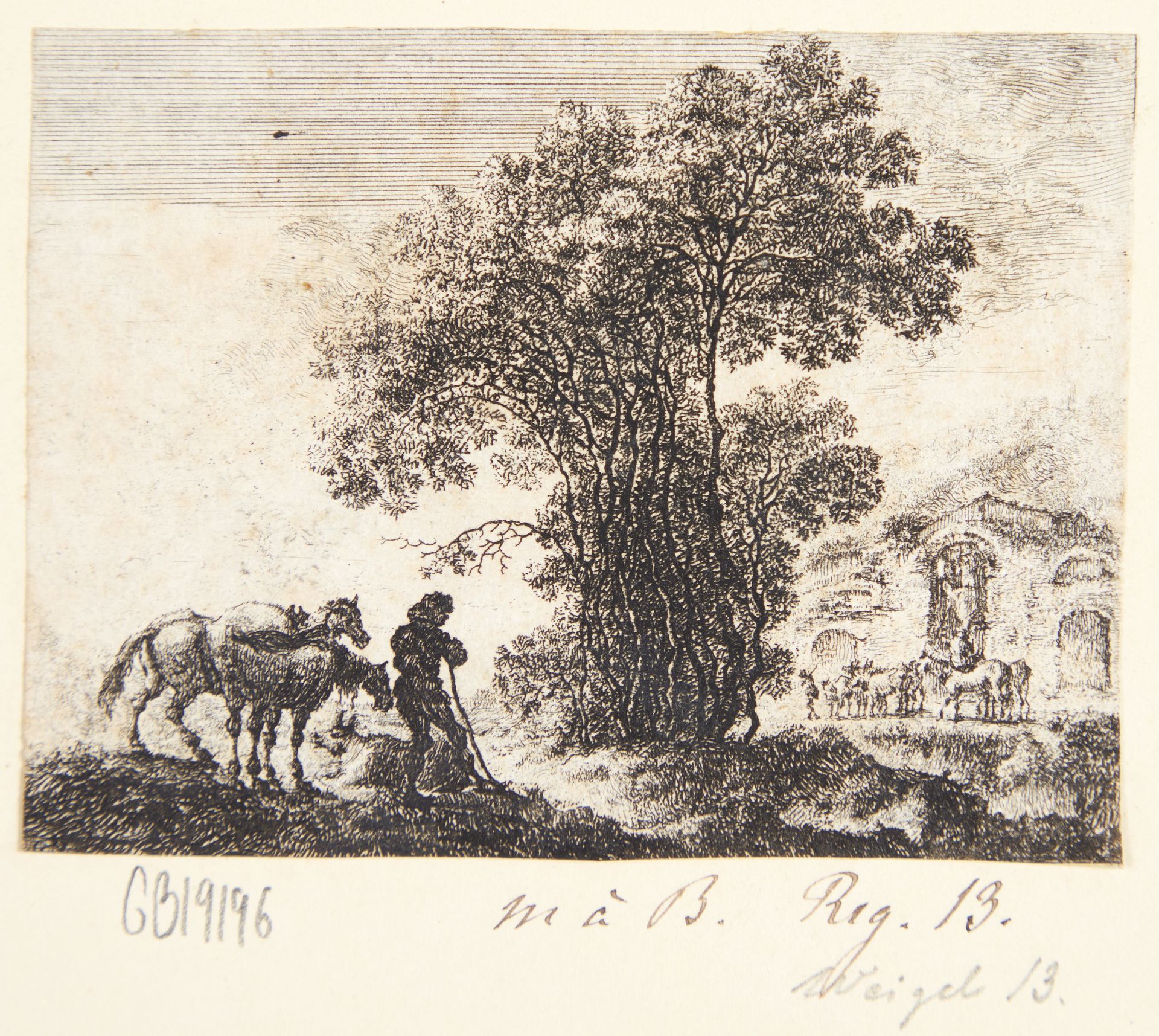 Landskab med en mand og to heste by Gillis Neyts