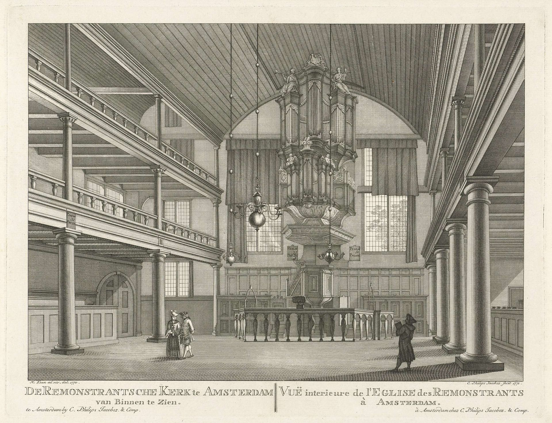 Interieur van de Remonstrantse Kerk te Amsterdam by Caspar Jacobsz. Philips
