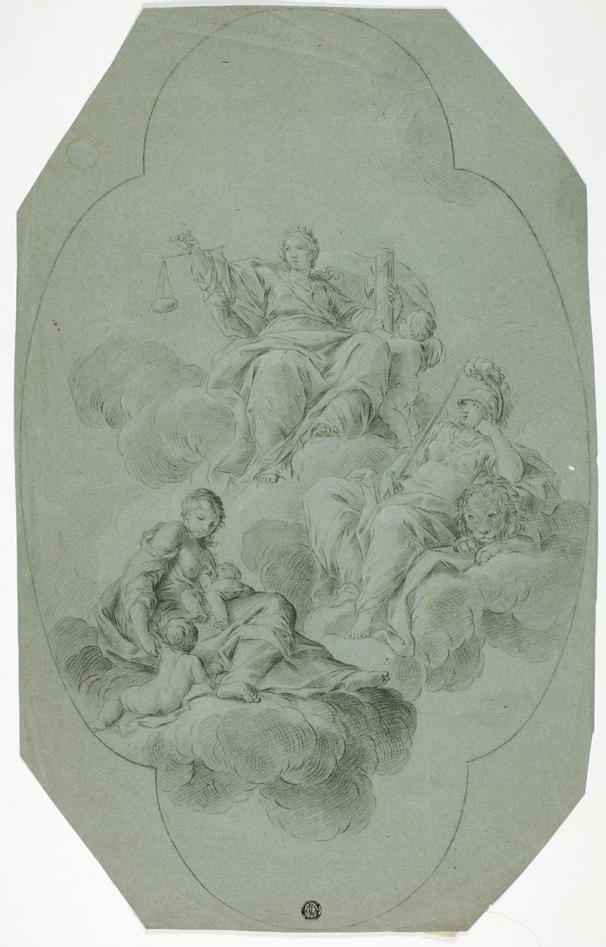 Allegorical Ceiling Decoration with Justice, Charity, and Fortitude by Anonymous