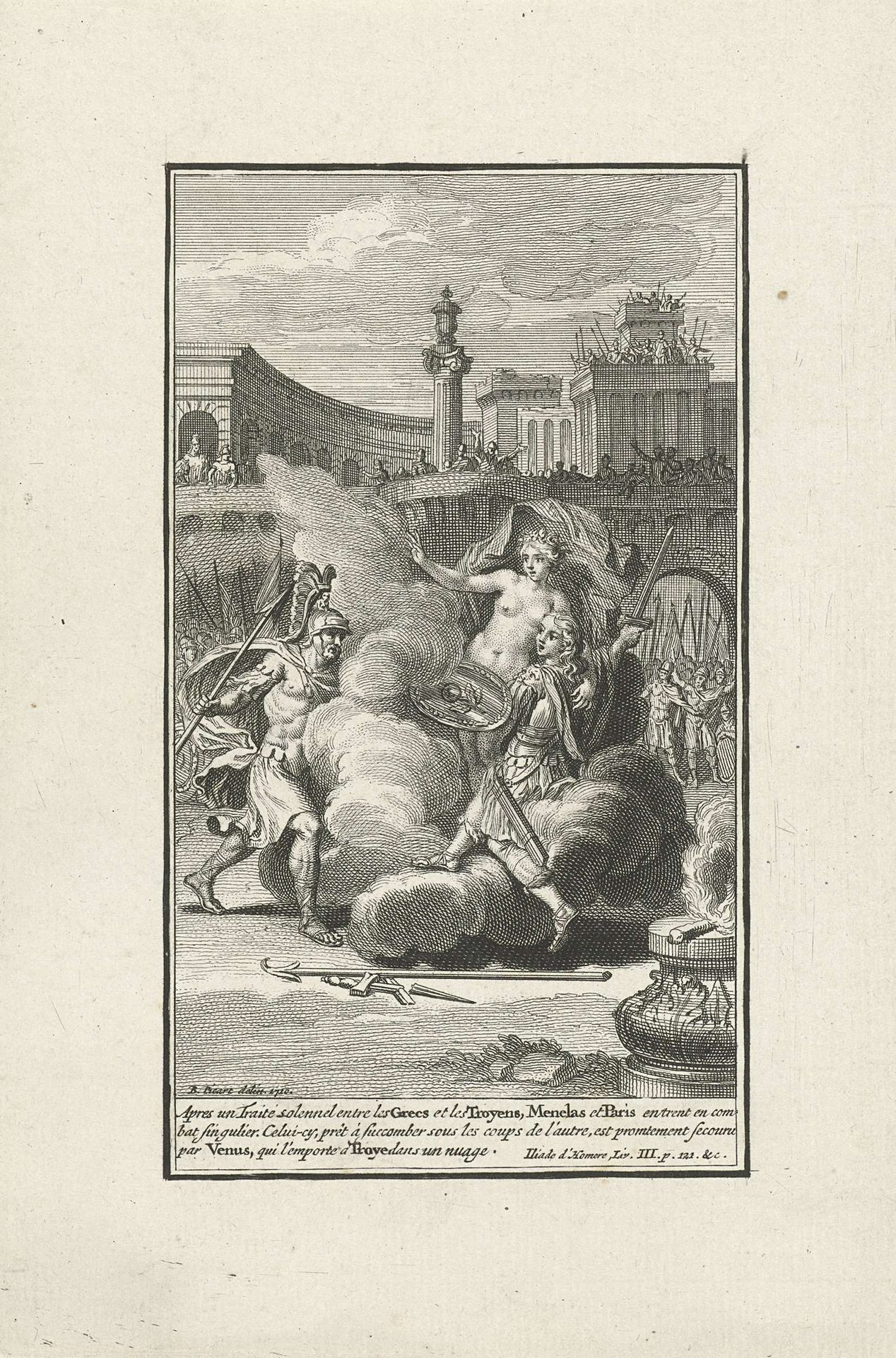 Het gevecht tussen Menelaos en Paris by Bernard Picart