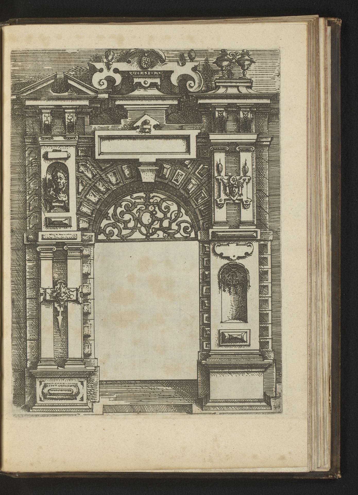Portaal met links en rechts verschillende ornamenten, nissen en mascarons by Wendel (I) Dietterlin