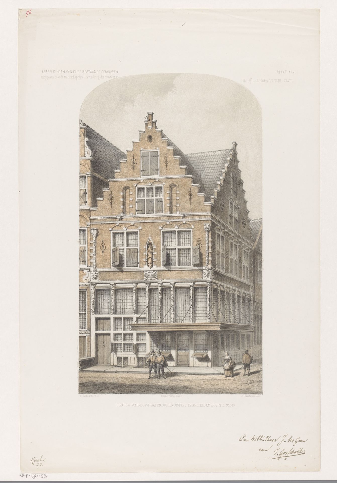 Hoekhuis Warmoesstraat en Oudebrugsteeg in Amsterdam by Johannes Hilverdink