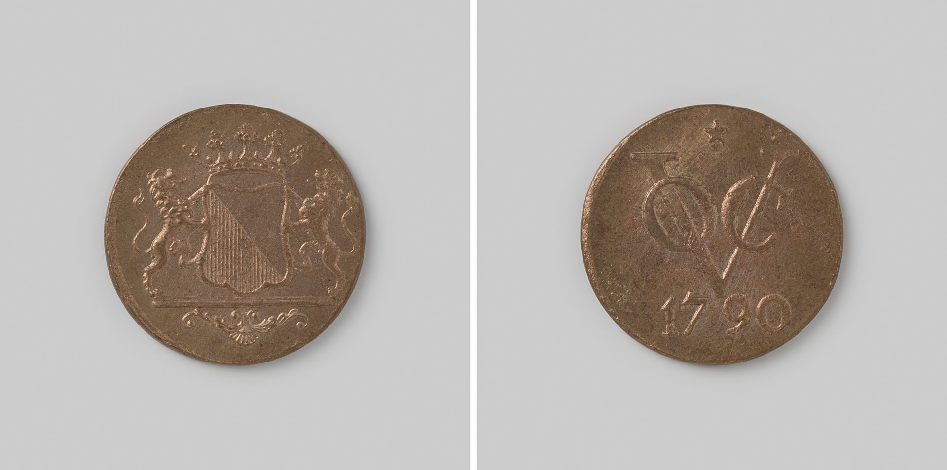 Dubbele duit op naam van de VOC en de stad Utrecht met jaartal1790 by Willem II (koning der Nederlanden)