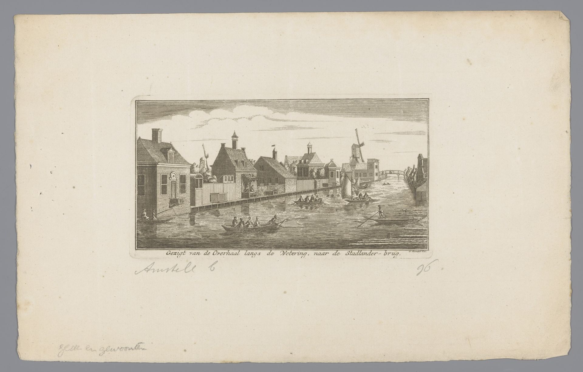 Gezicht op de wetering richting de Stadlanderbrug by Gerardus Condet