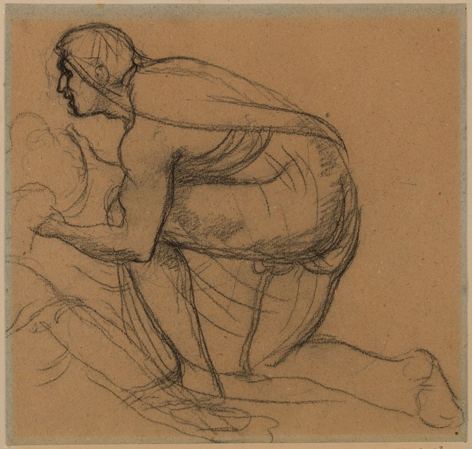 Homme drapé de profil à gauche, genou droit à terre by Pierre Puvis de Chavannes