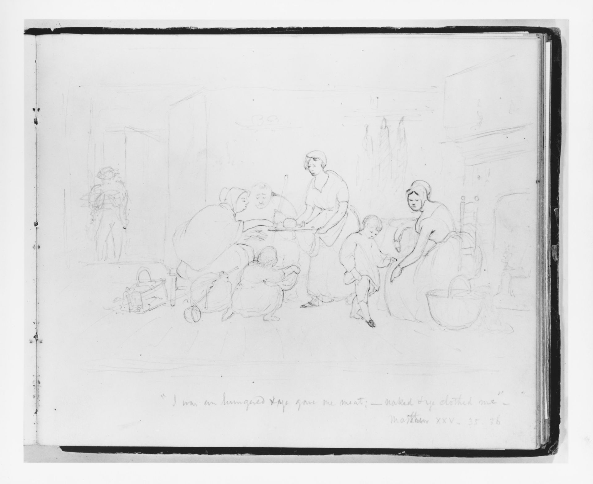 "I was hungered and ye gave me meat; —naked and ye clothed, me." Matthew XXV: 35–36 (from Sketchbook) by Francis William Edmonds