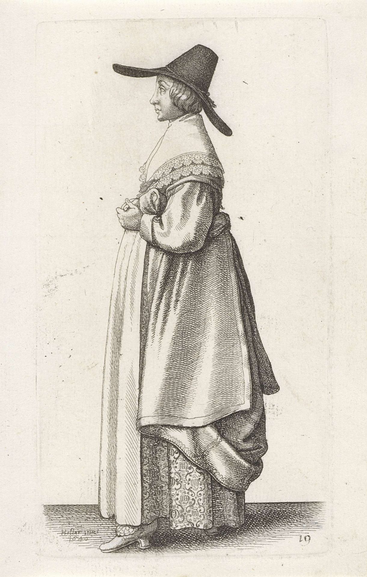 Engelse vrouw met breedgerande hoed by Wenceslaus Hollar