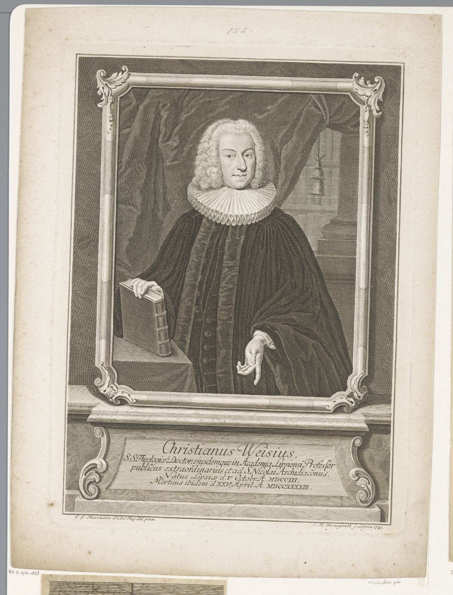 Portret van Christian Weiß by Johann Martin Bernigeroth