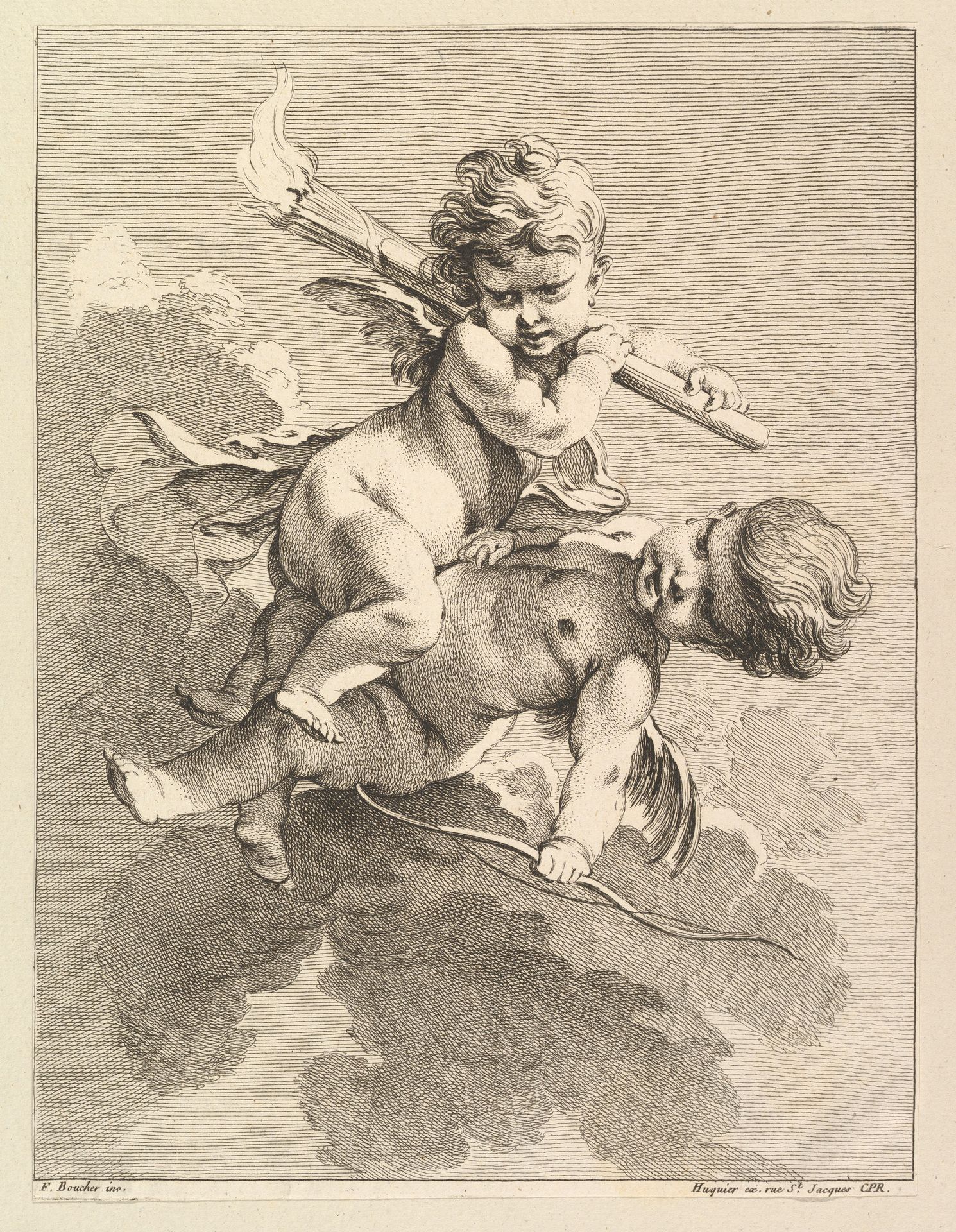 Two Cupids, One Carrying a Torch, Another a Bow by Pierre Alexandre Aveline