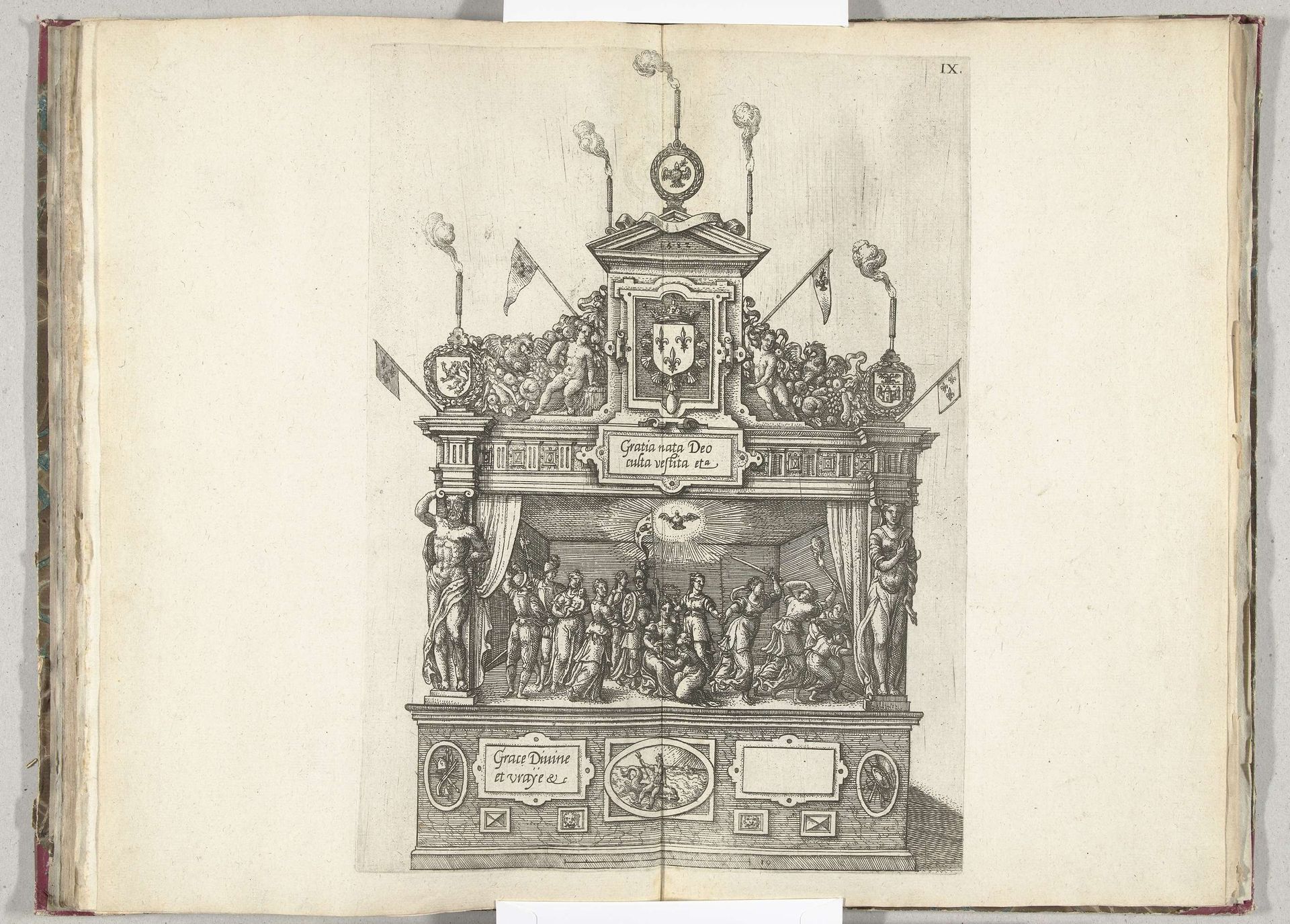 Toneel met de Antwerpse stedenmaagd omringd door deugden, 1582 by Anonymous