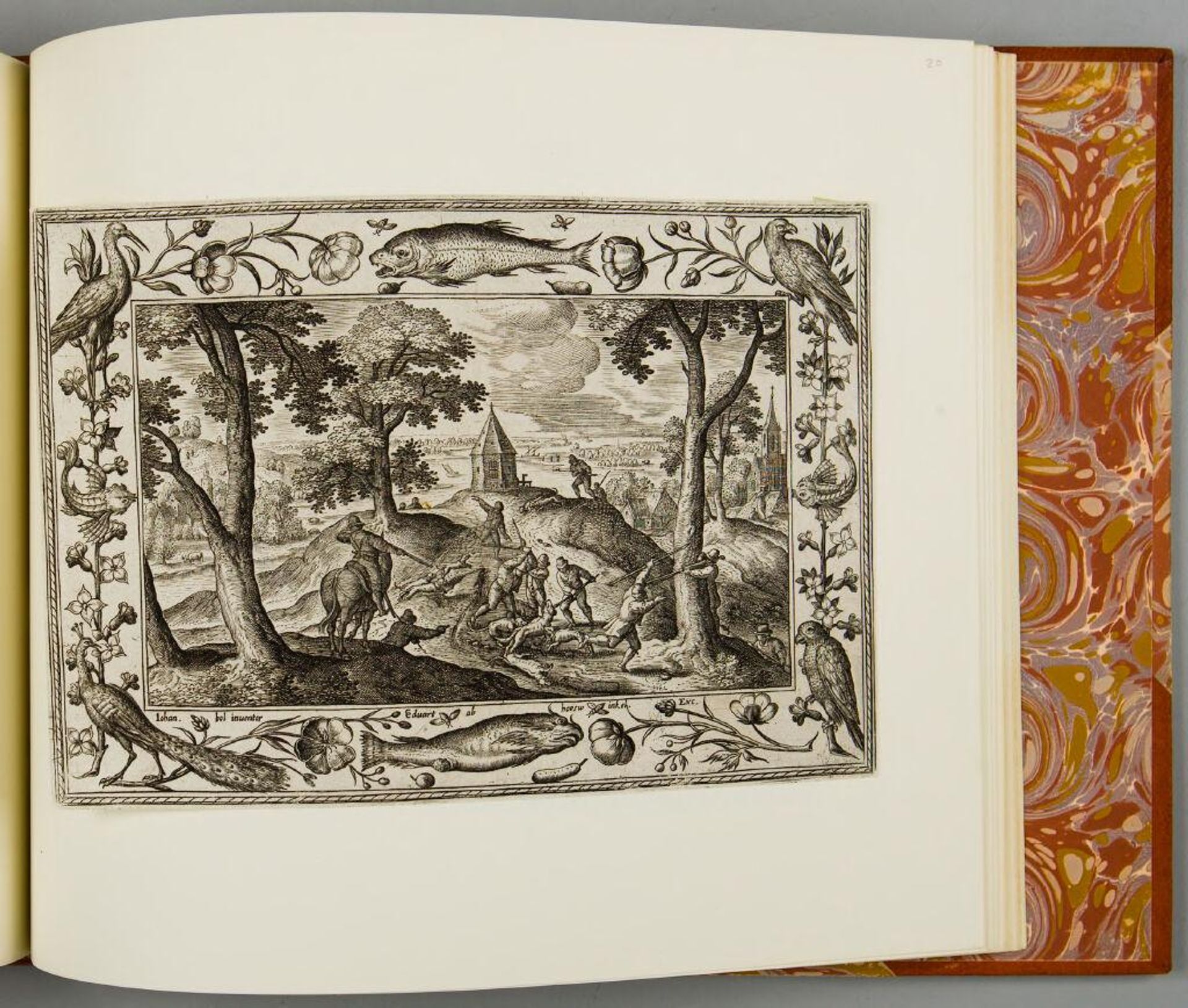 Wild Dog Hunt, with Fish, Parrot, Peacock, and Stork by Adriaen Collaert