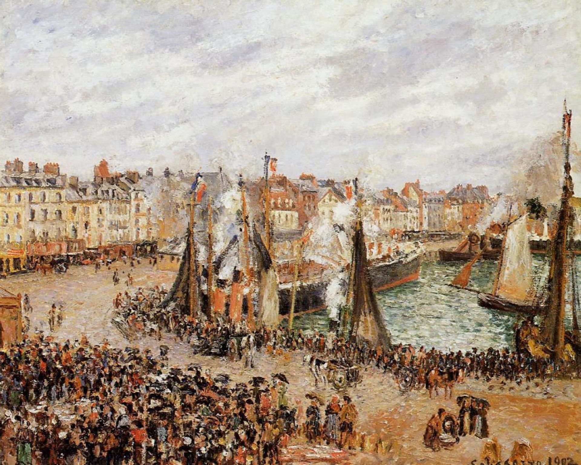 The Fishmarket, Dieppe, Grey Weather, Morning by Camille Pissarro