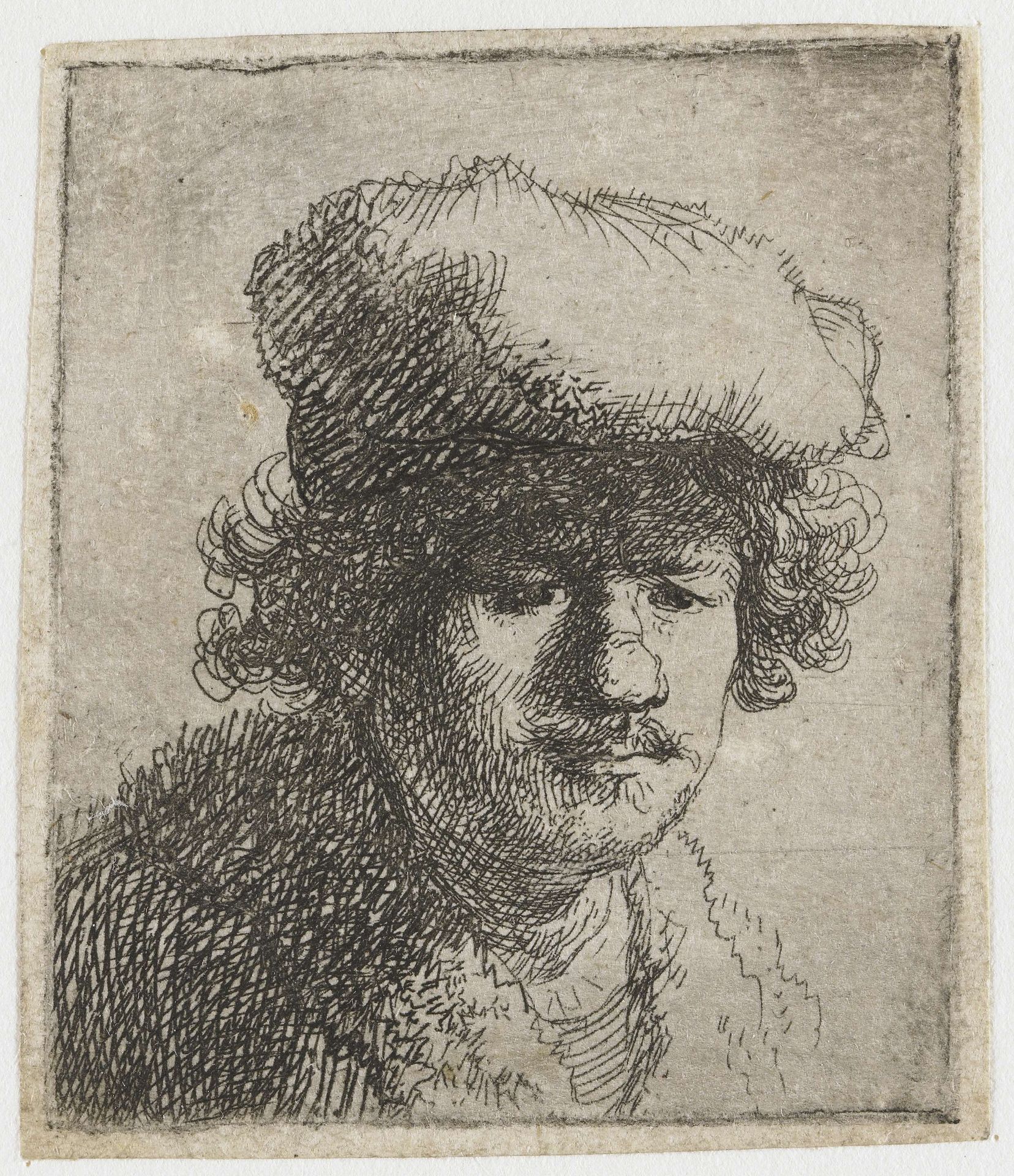 Self-portrait with cap pulled forward by Rembrandt van Rijn