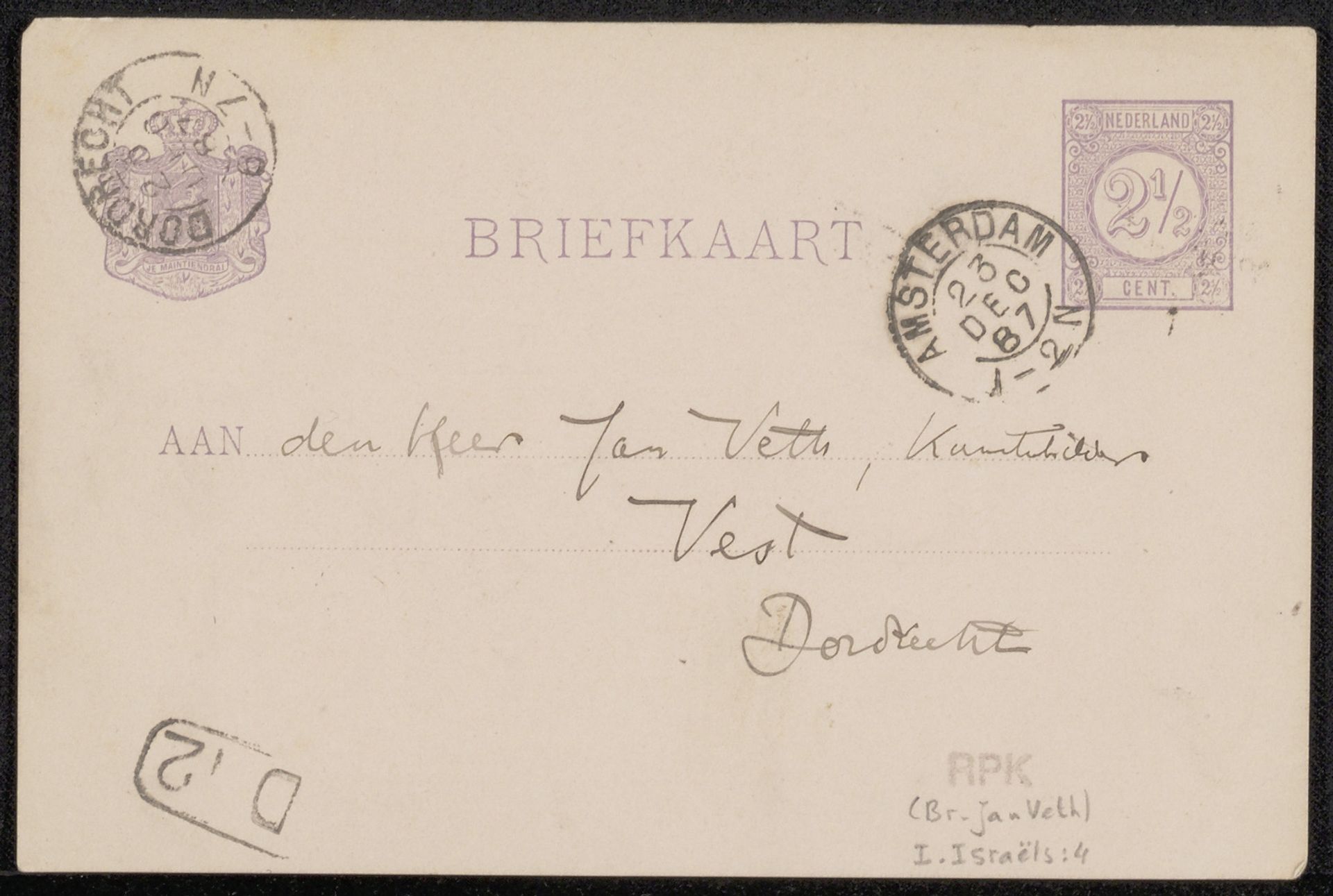 Briefkaart aan Jan Veth by Isaac Israels