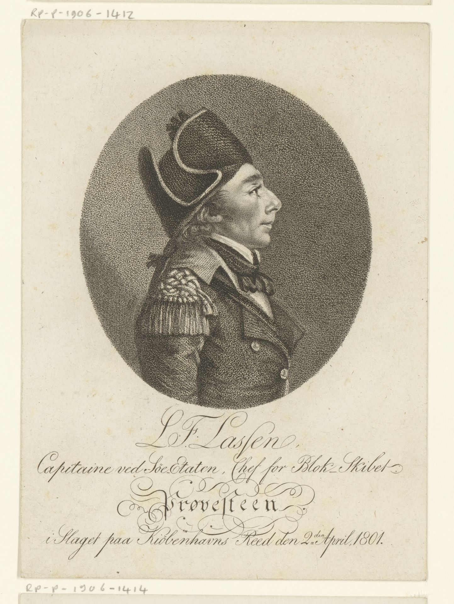 Portret van L.F. Lassen by Johann Jakob Rieter