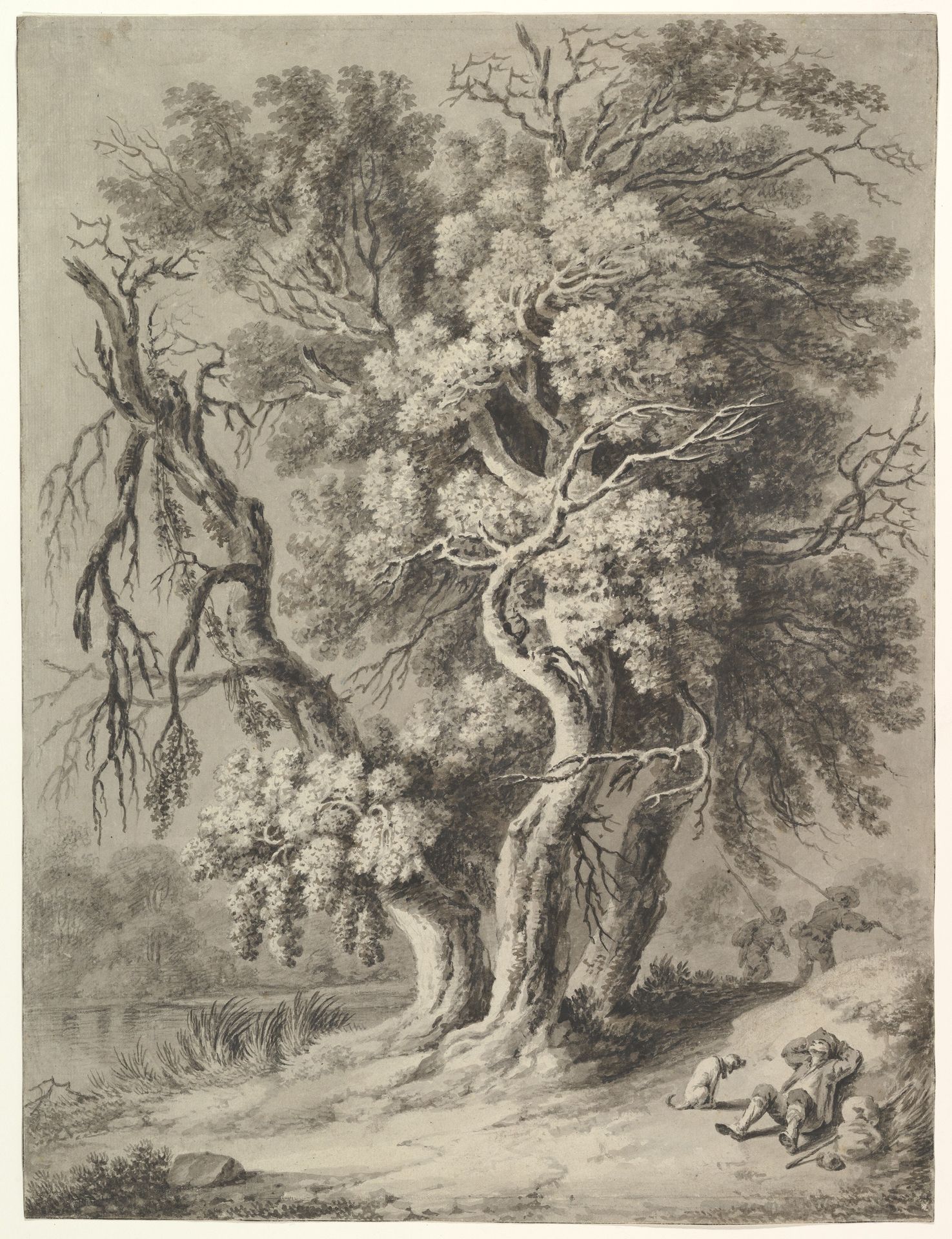 Riverscape with Hikers and a Dog by Heinrich Theodor Wehle